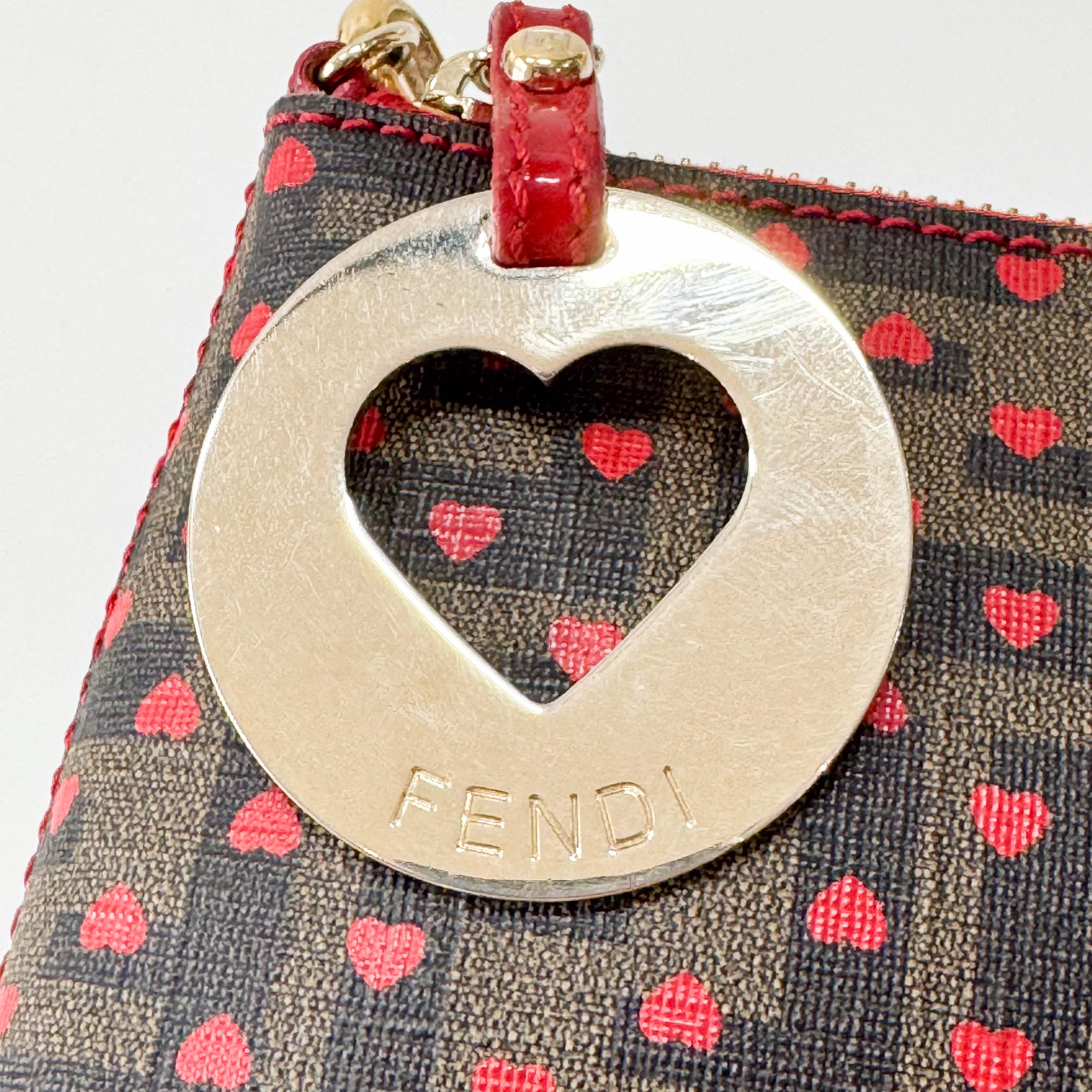 Zucca Brown Coated Canvas Hearts Chain Bag
