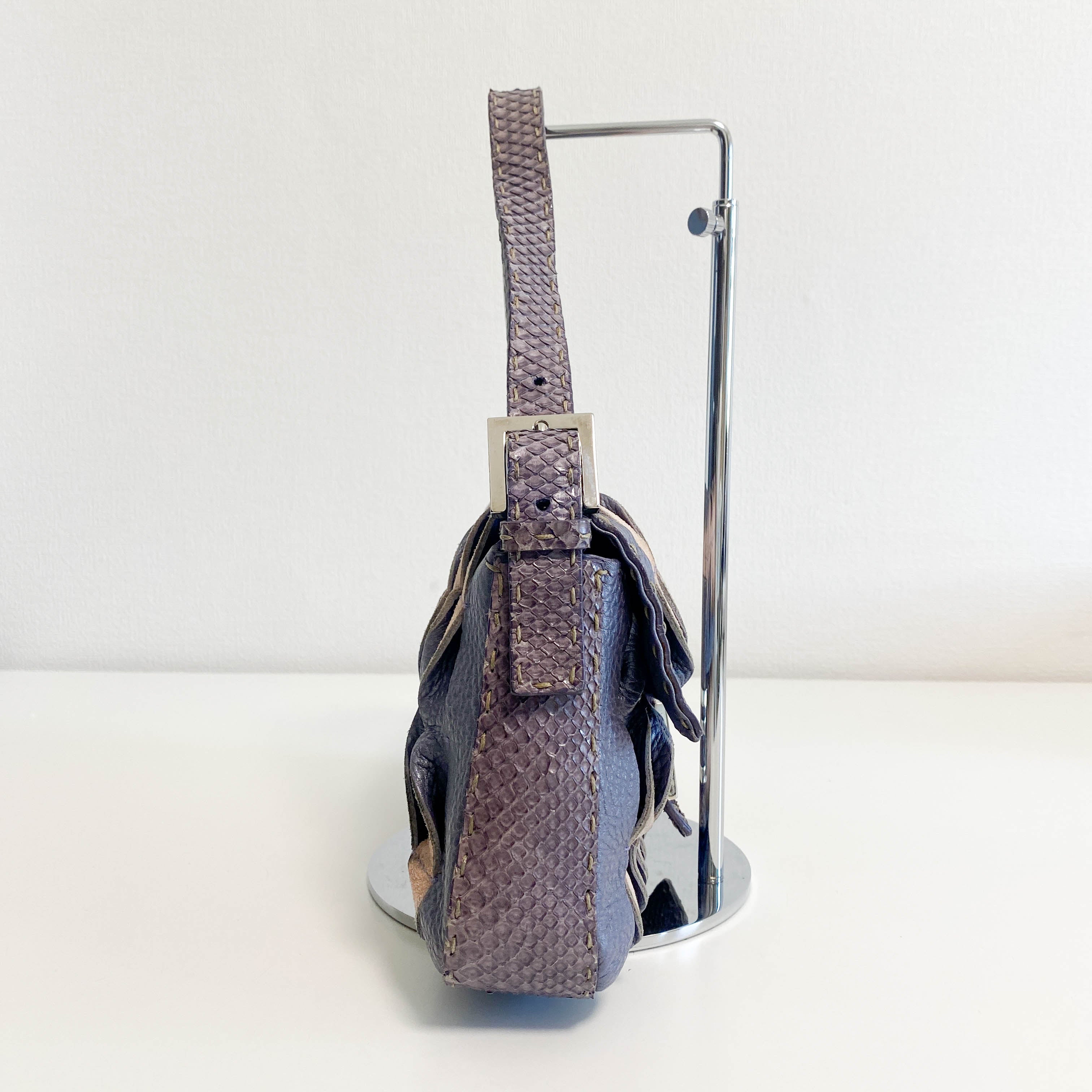 Selleria Baguette Purple Leather Cutout Shoulder Bag