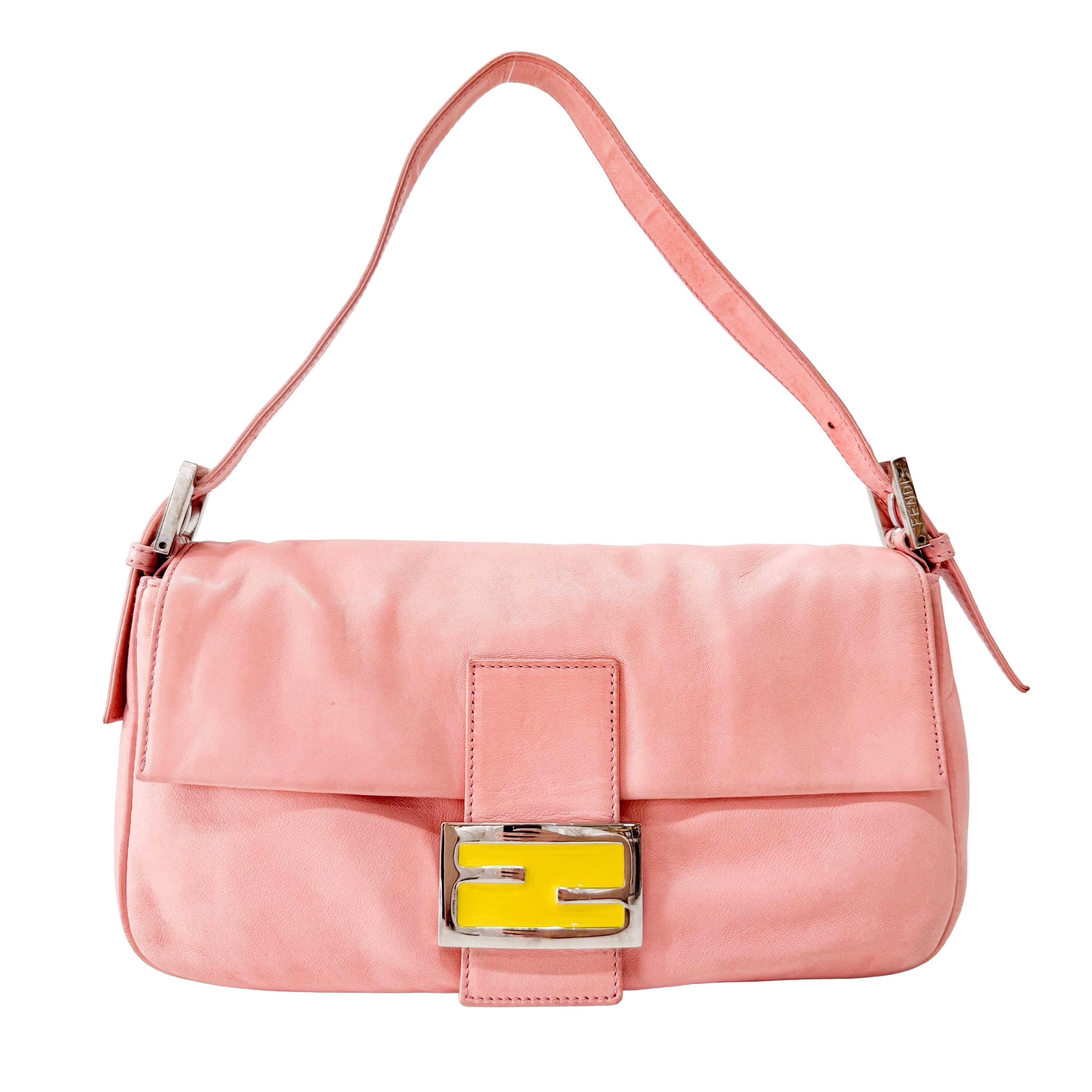 Baguette Pink Lambskin Leather Shoulder Bag