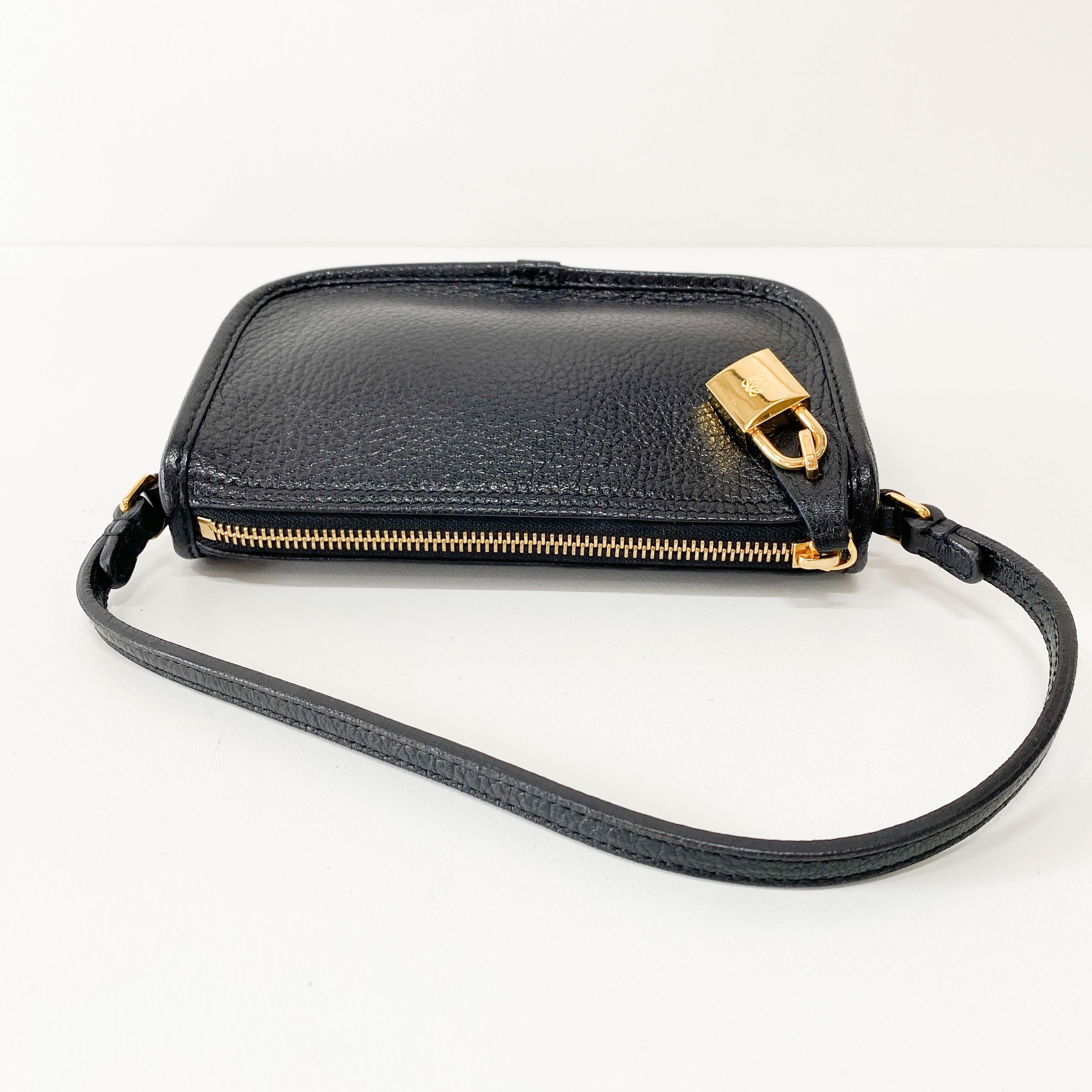 Black Leather Mini Pochette Bag
