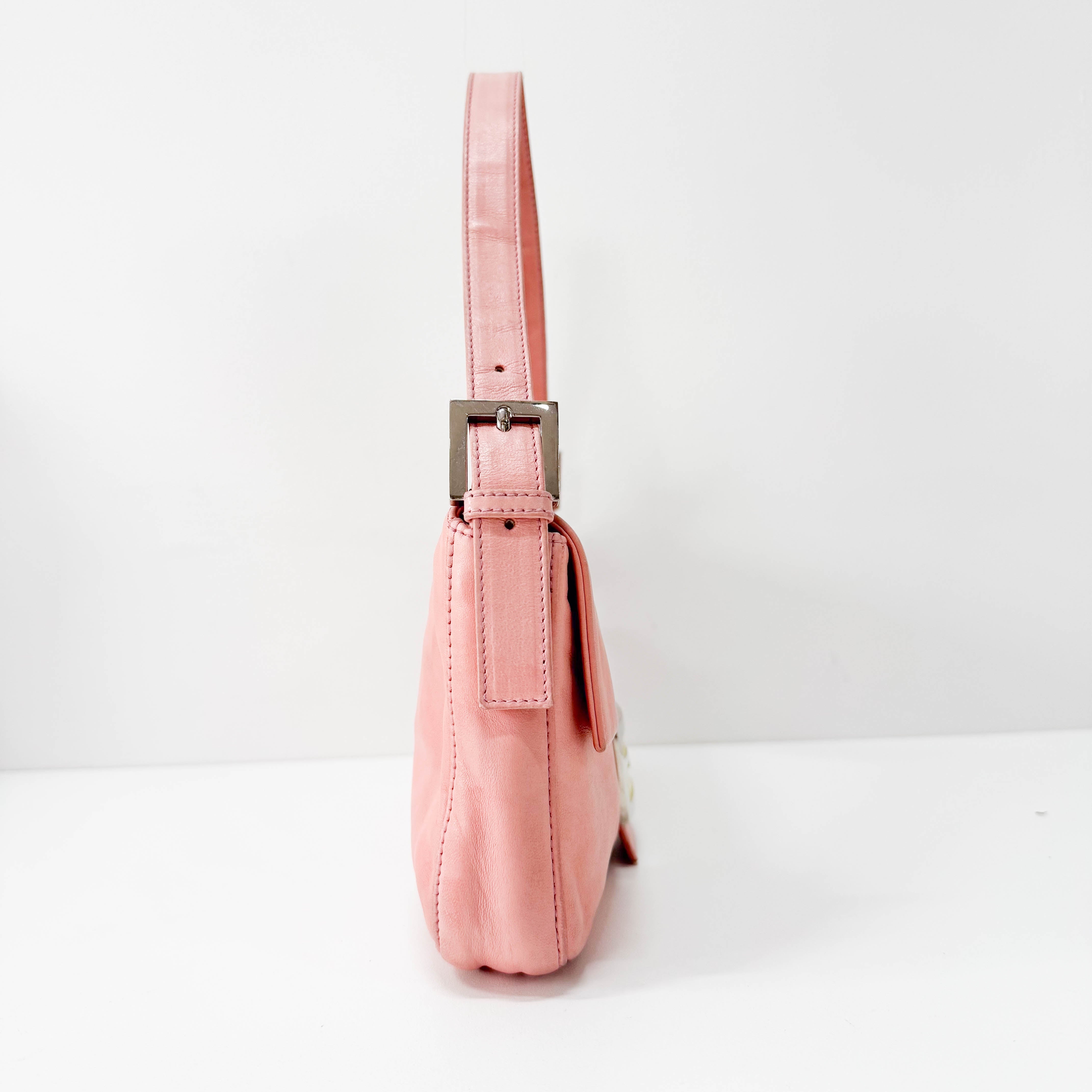 Baguette Pink Lambskin Leather Shoulder Bag