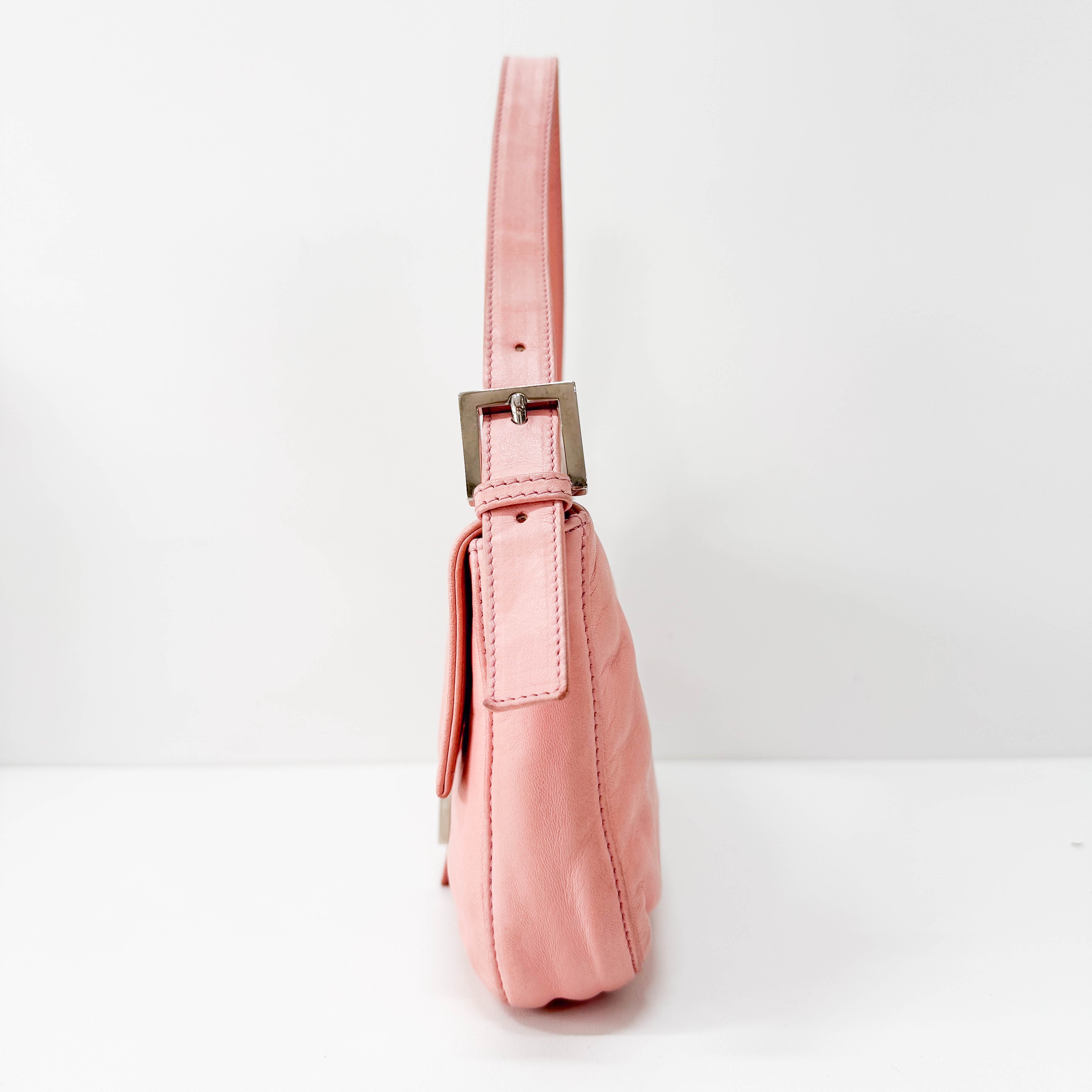 Baguette Pink Lambskin Leather Shoulder Bag