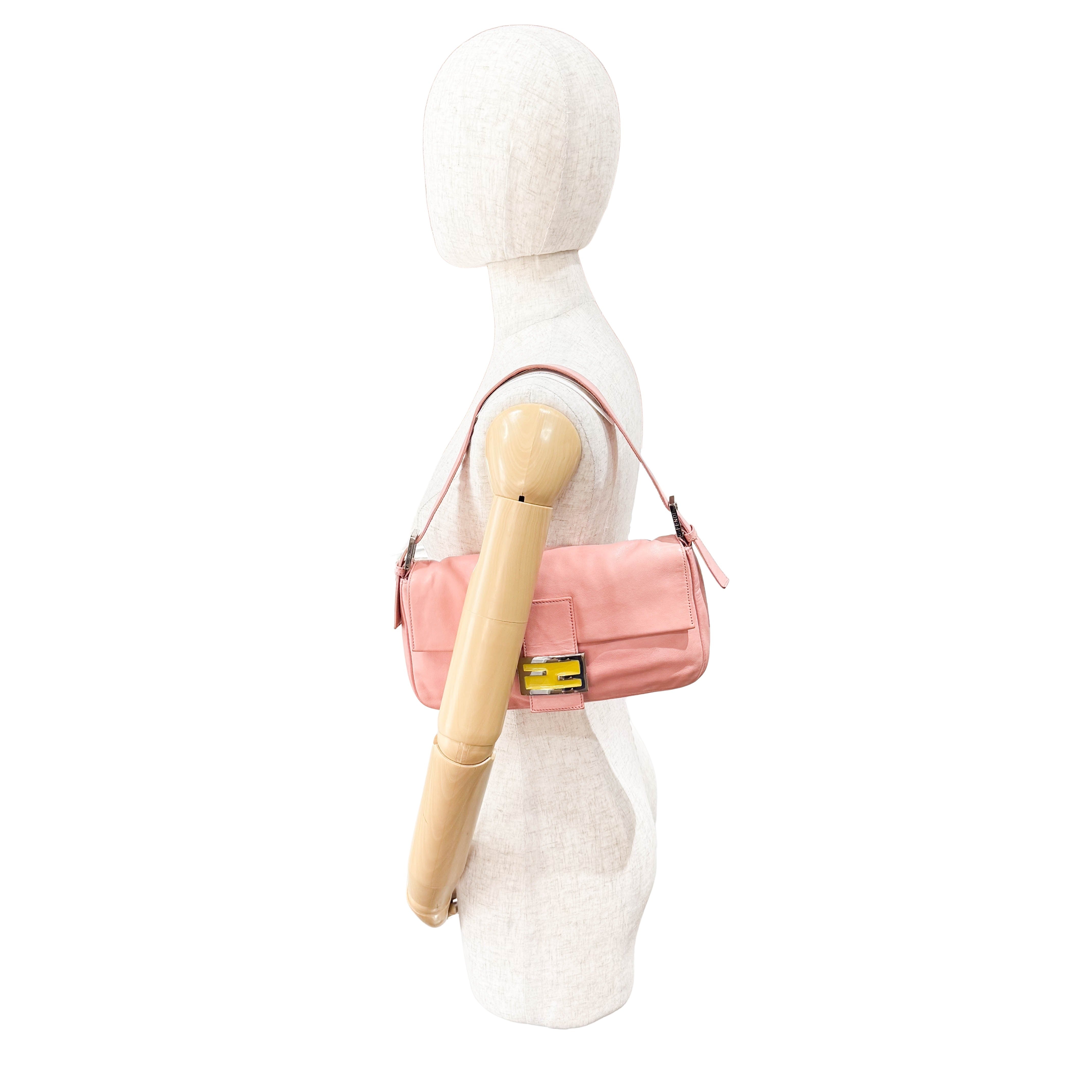 Baguette Pink Lambskin Leather Shoulder Bag