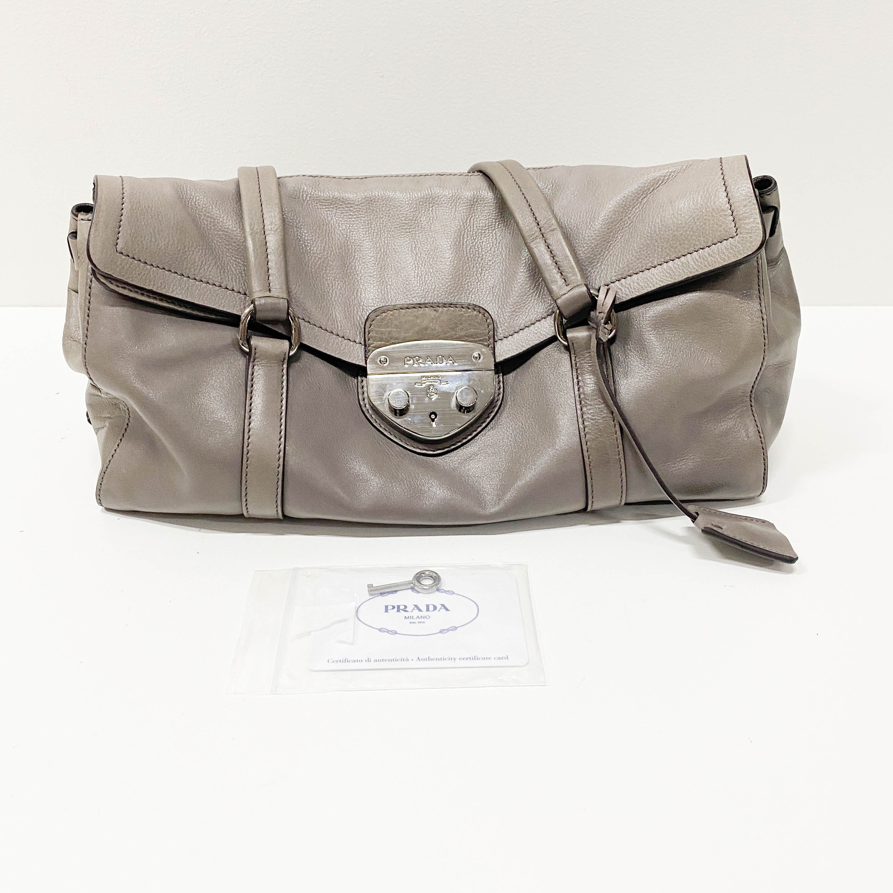 Grey Royal Calfskin Leather Shoulder Bag