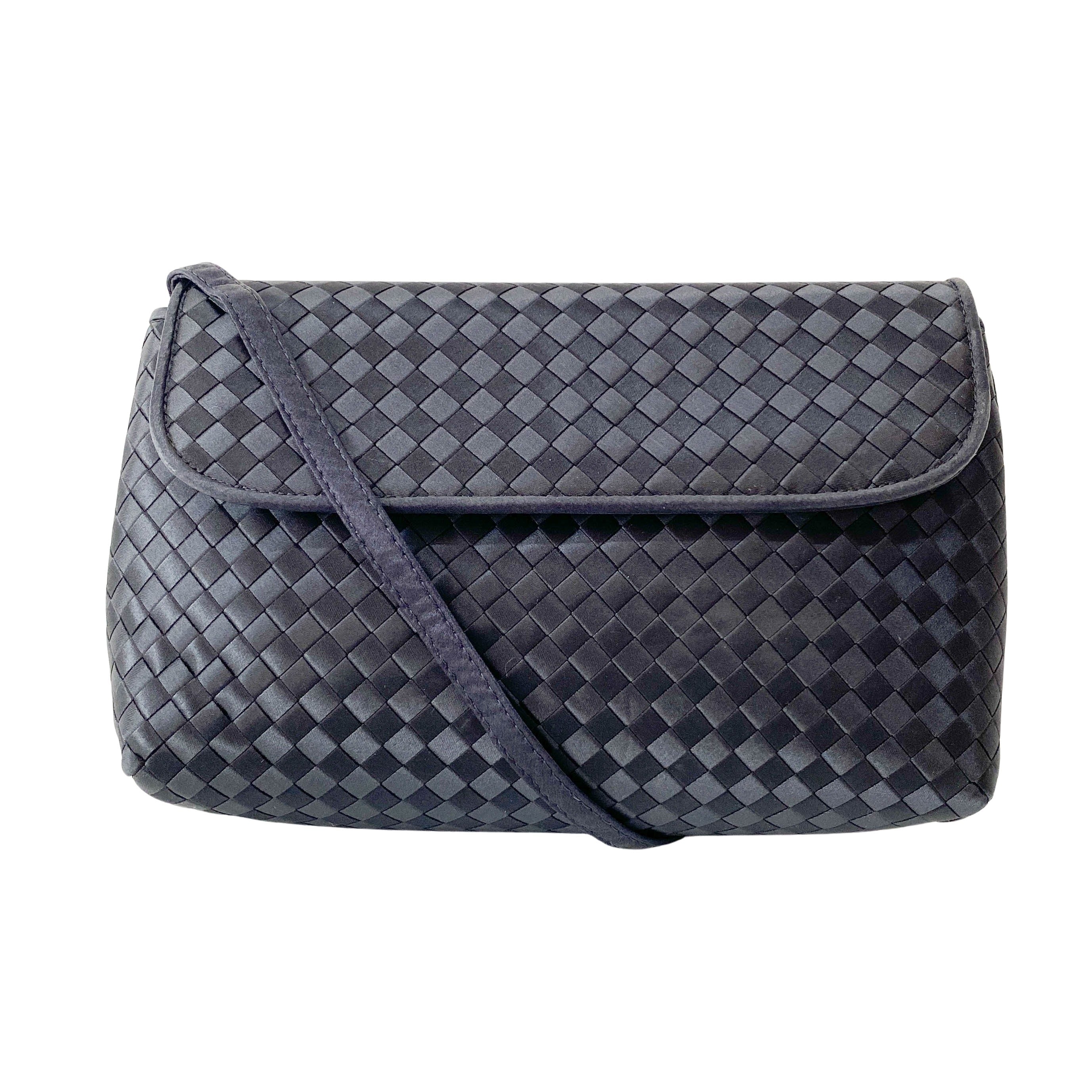 Intrecciato Black Satin Shoulder Bag
