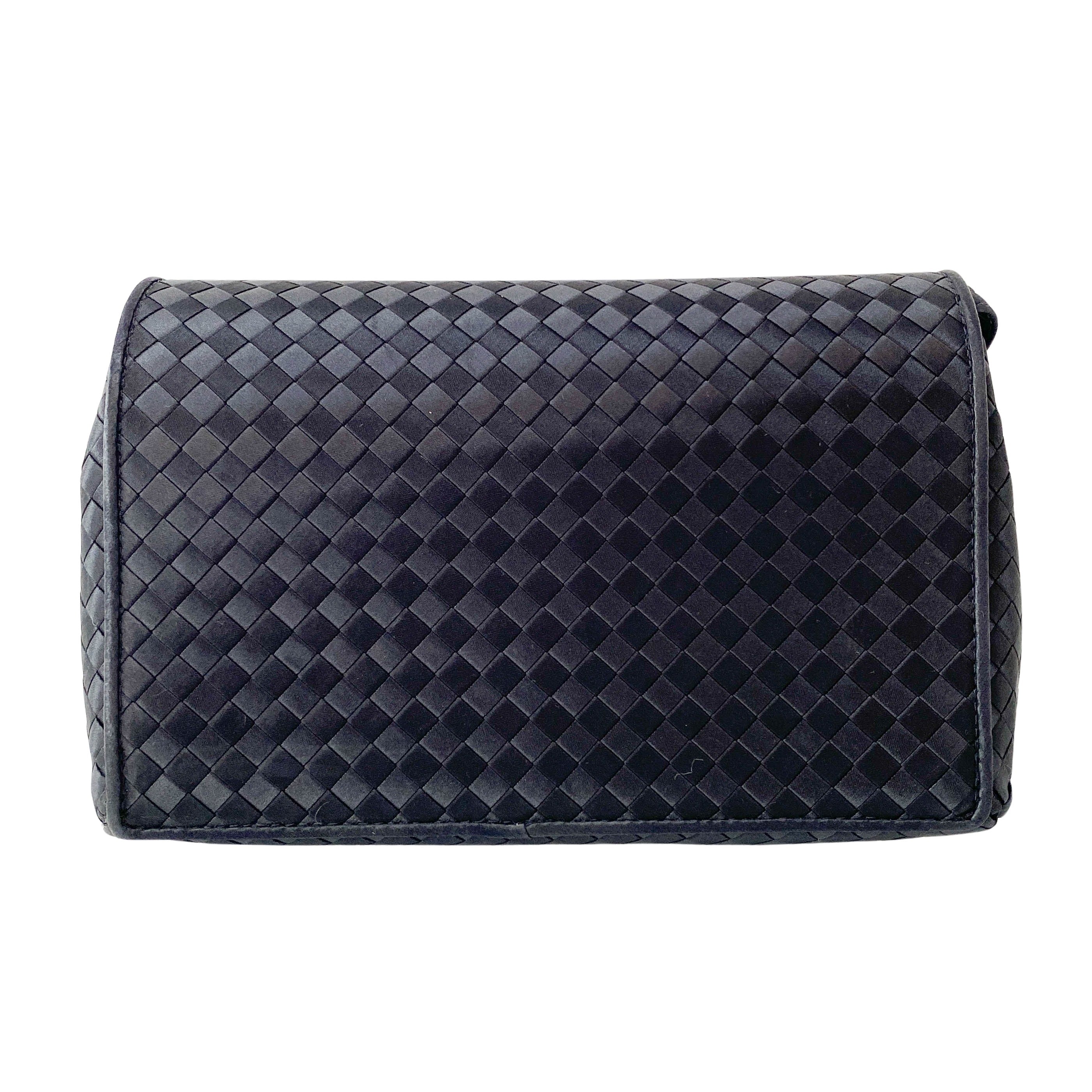 Intrecciato Black Satin Shoulder Bag