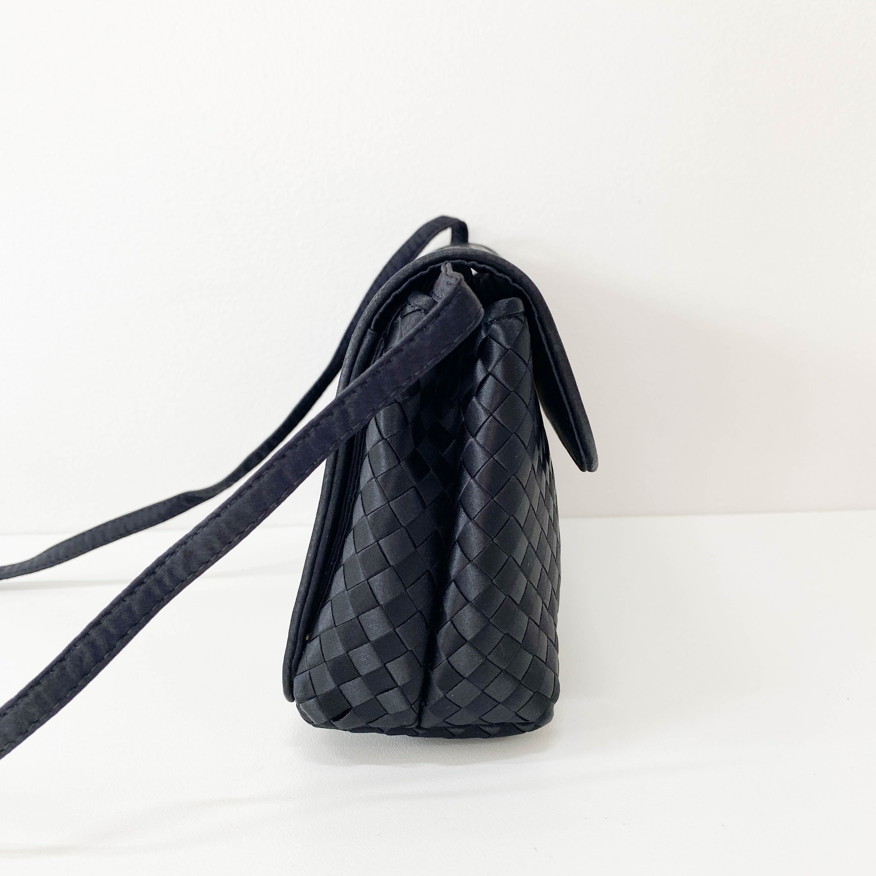 Intrecciato Black Satin Shoulder Bag
