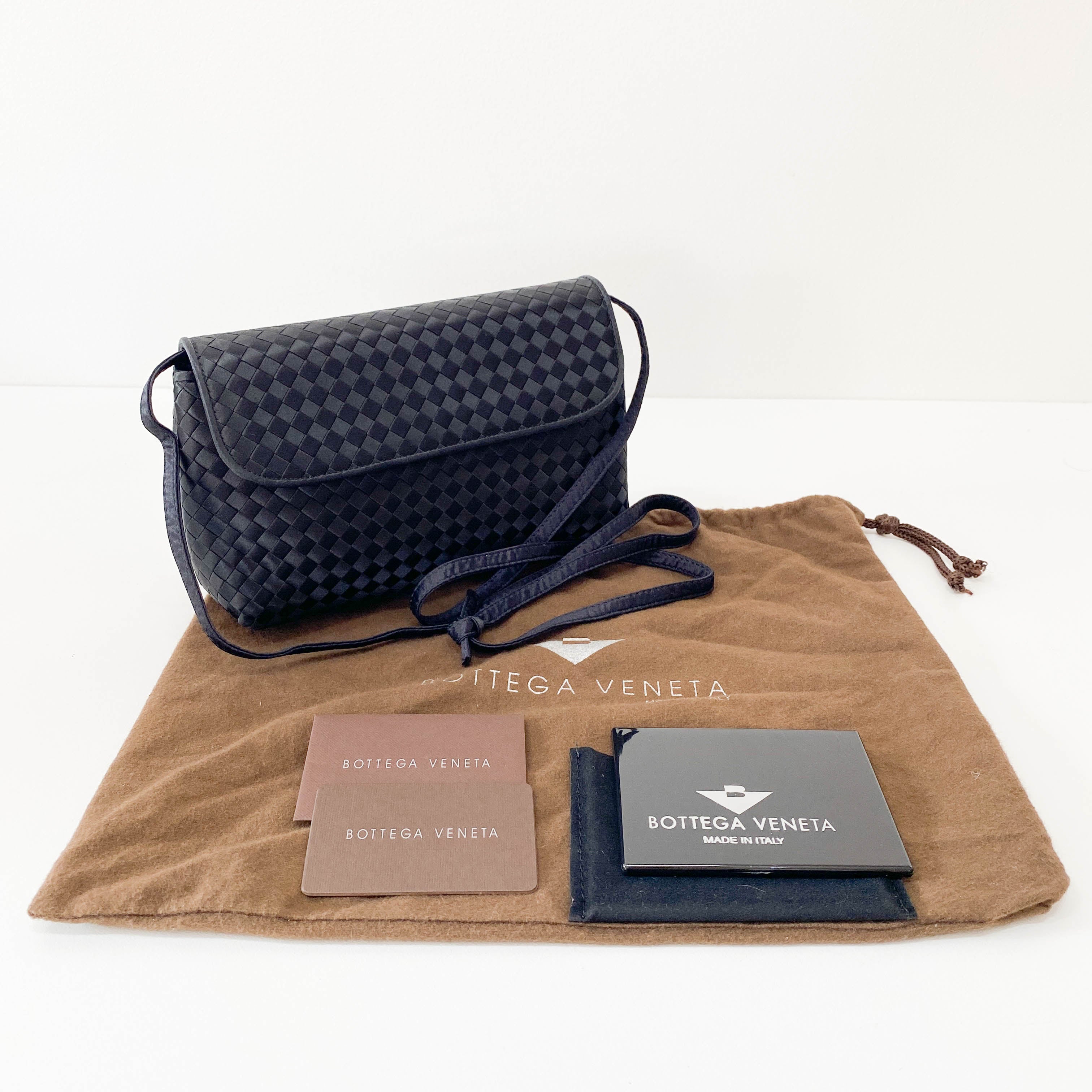 Intrecciato Black Satin Shoulder Bag