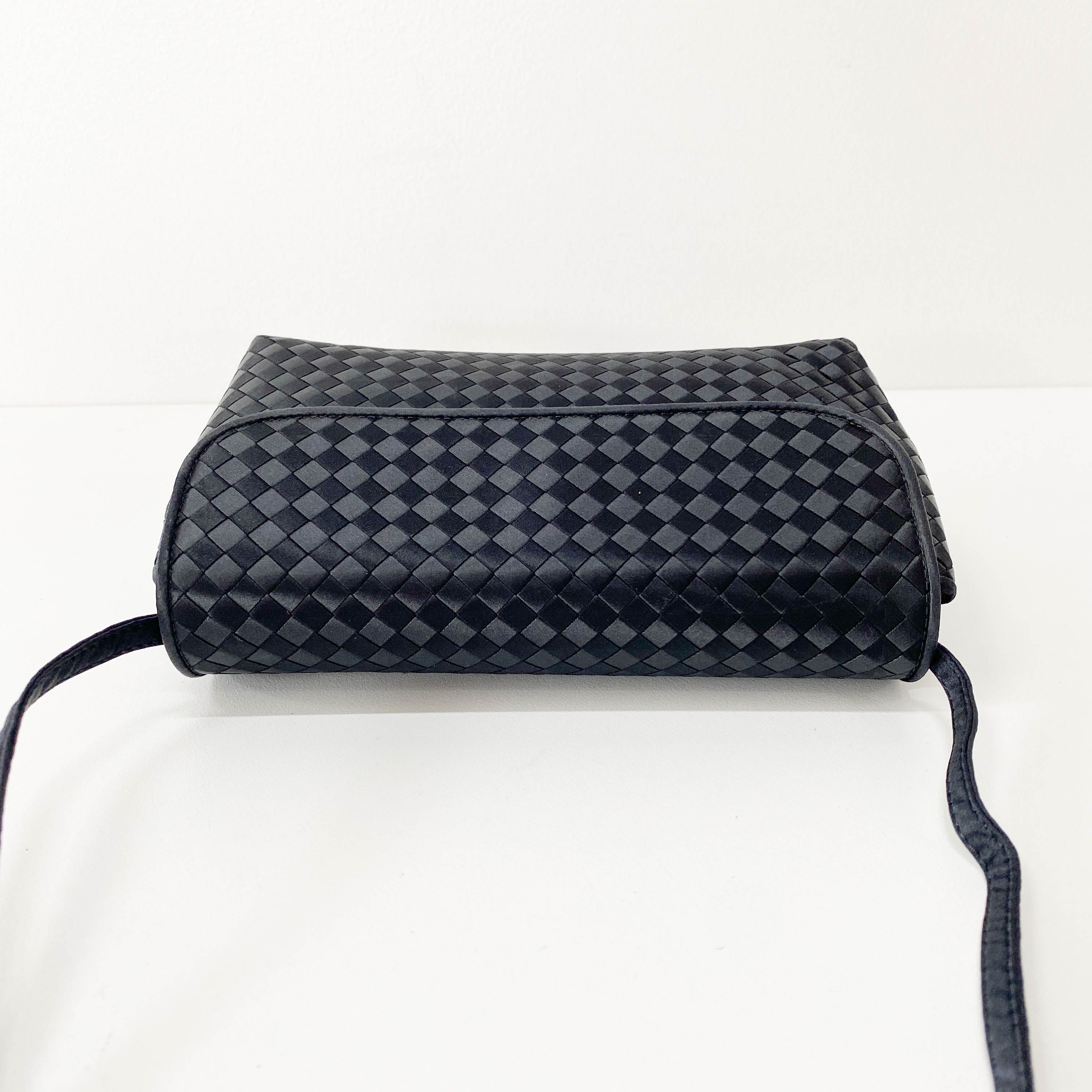 Intrecciato Black Satin Shoulder Bag