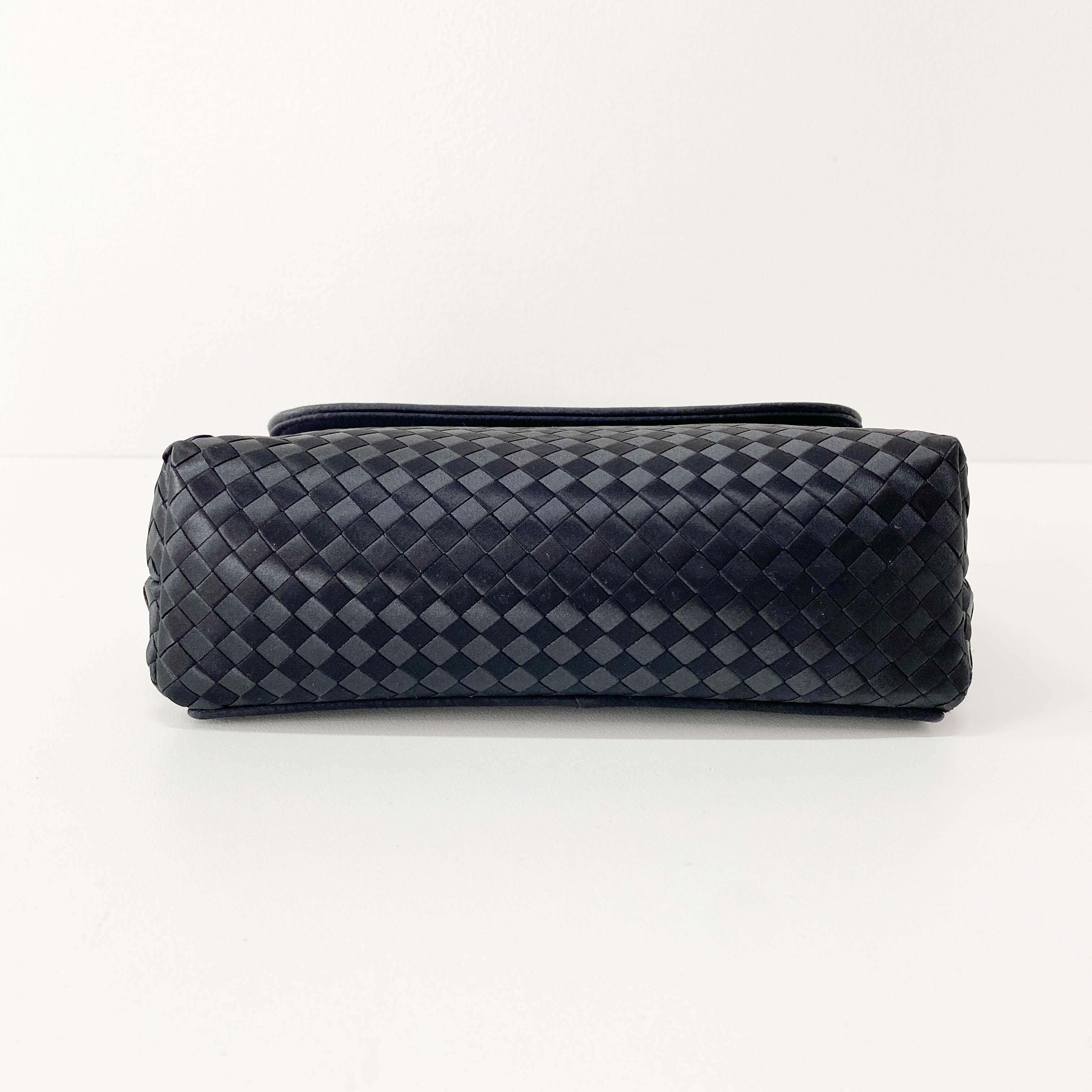 Intrecciato Black Satin Shoulder Bag