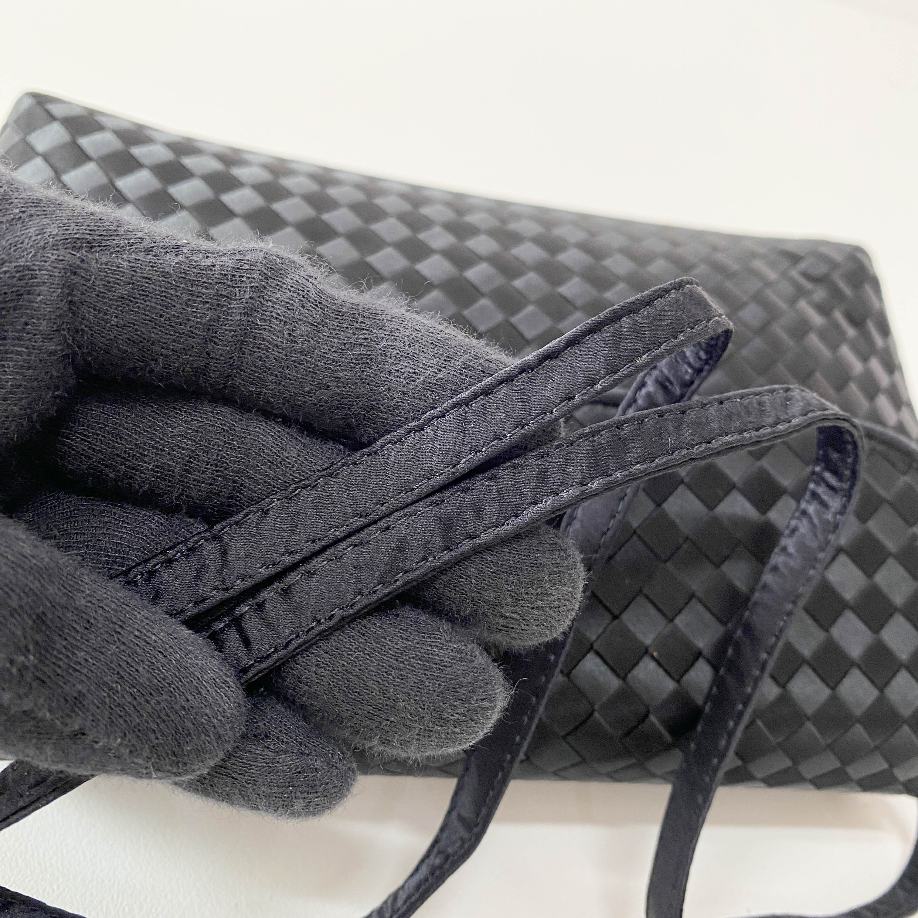 Intrecciato Black Satin Shoulder Bag