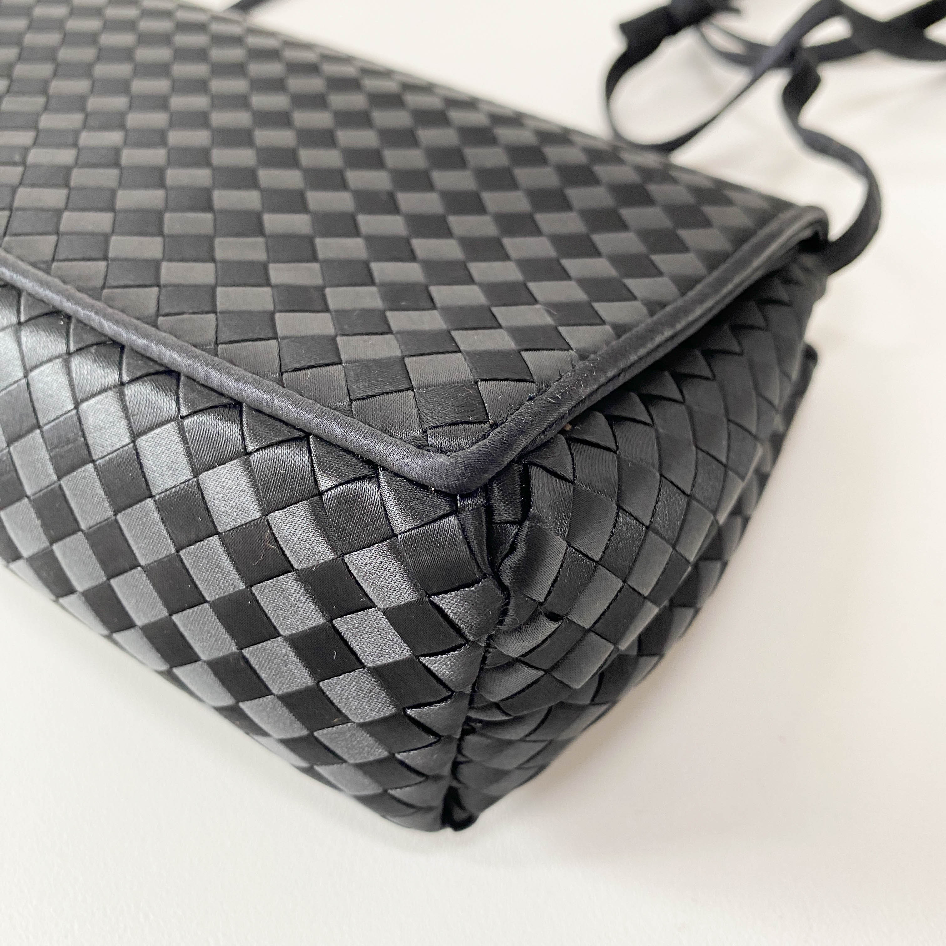 Intrecciato Black Satin Shoulder Bag