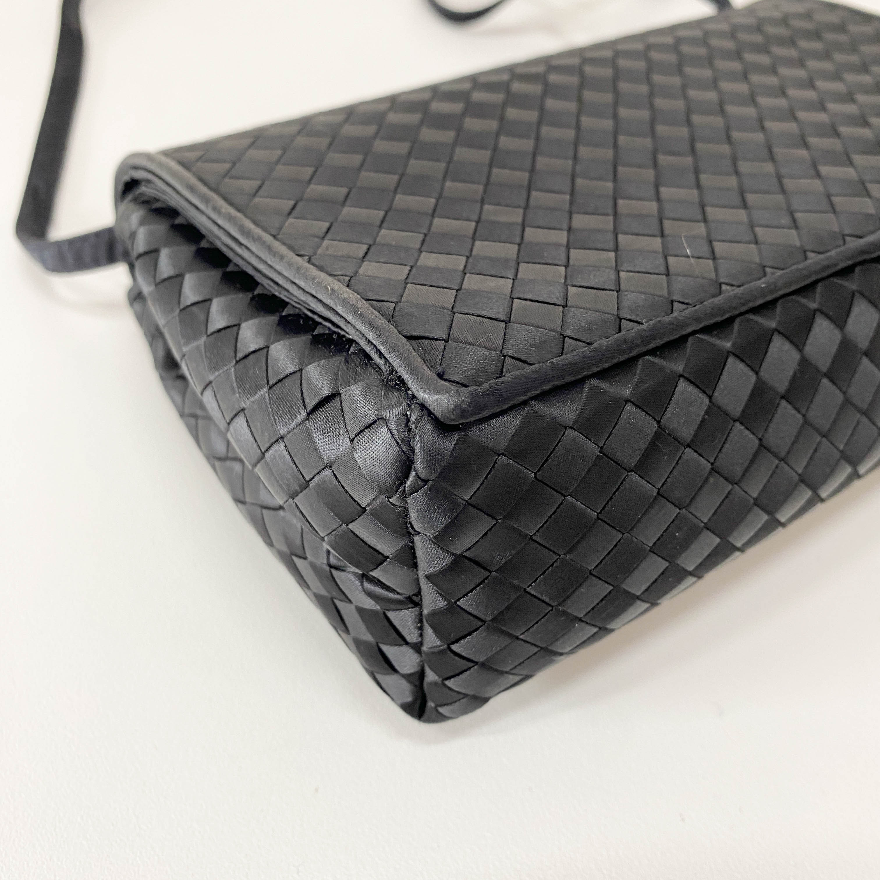 Intrecciato Black Satin Shoulder Bag
