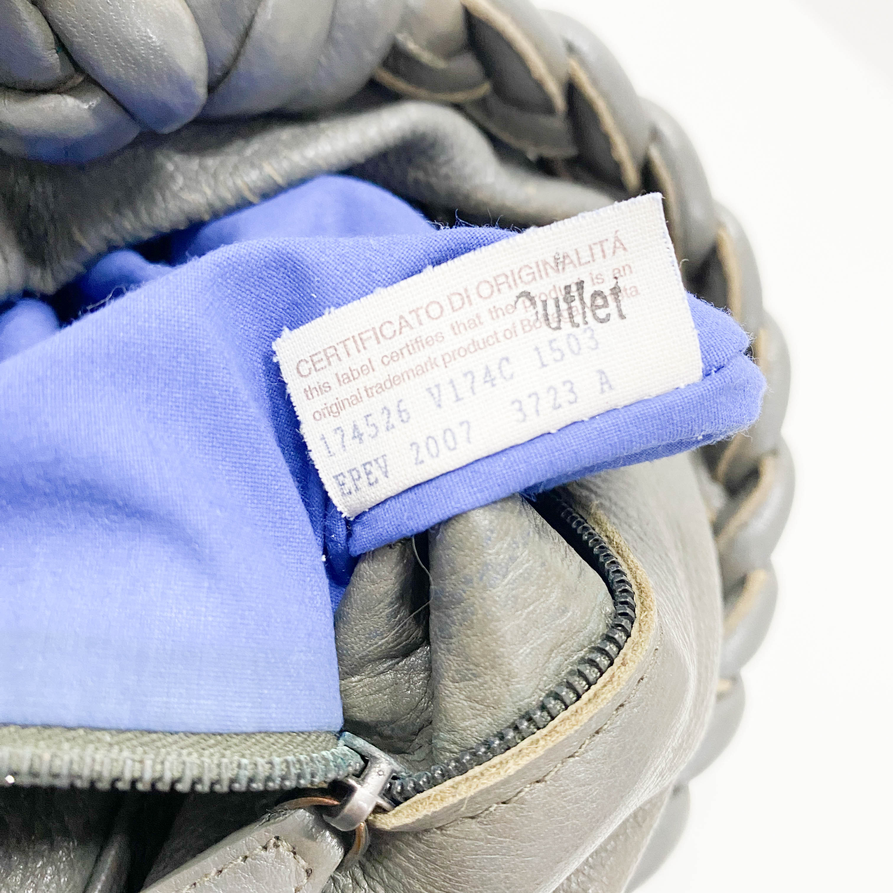 Intrecciato Detail Grey Leather Shoulder Bag