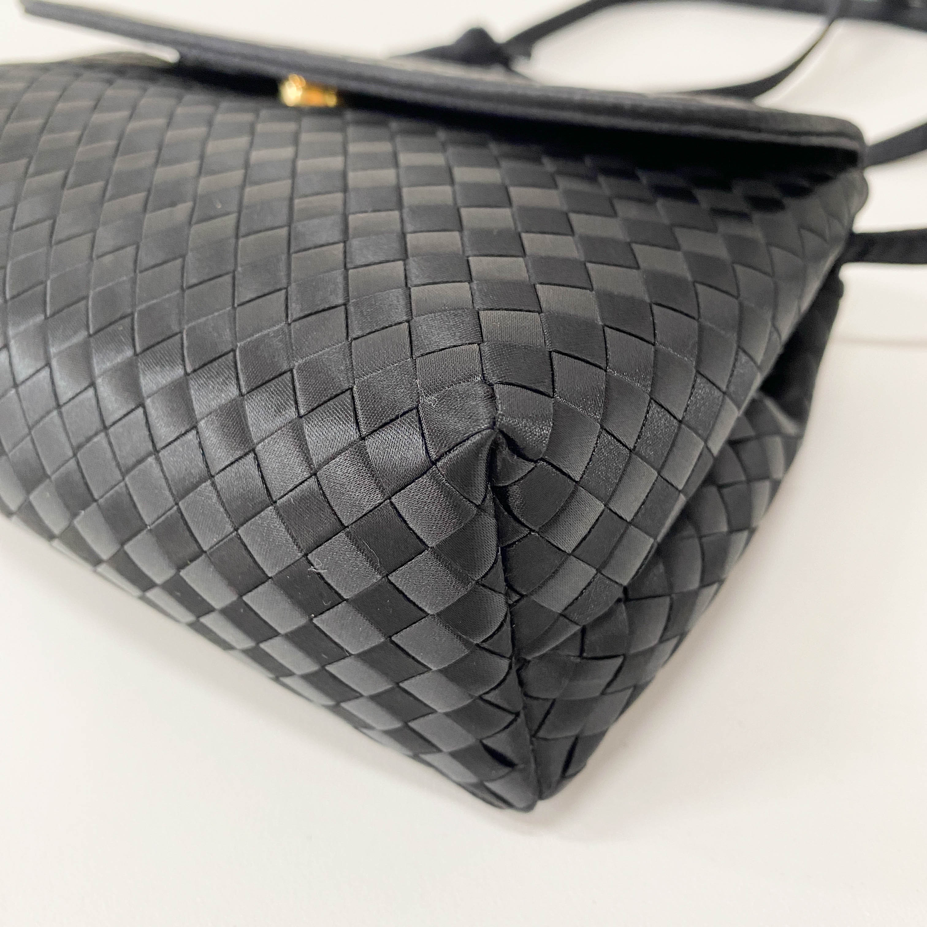 Intrecciato Black Satin Shoulder Bag