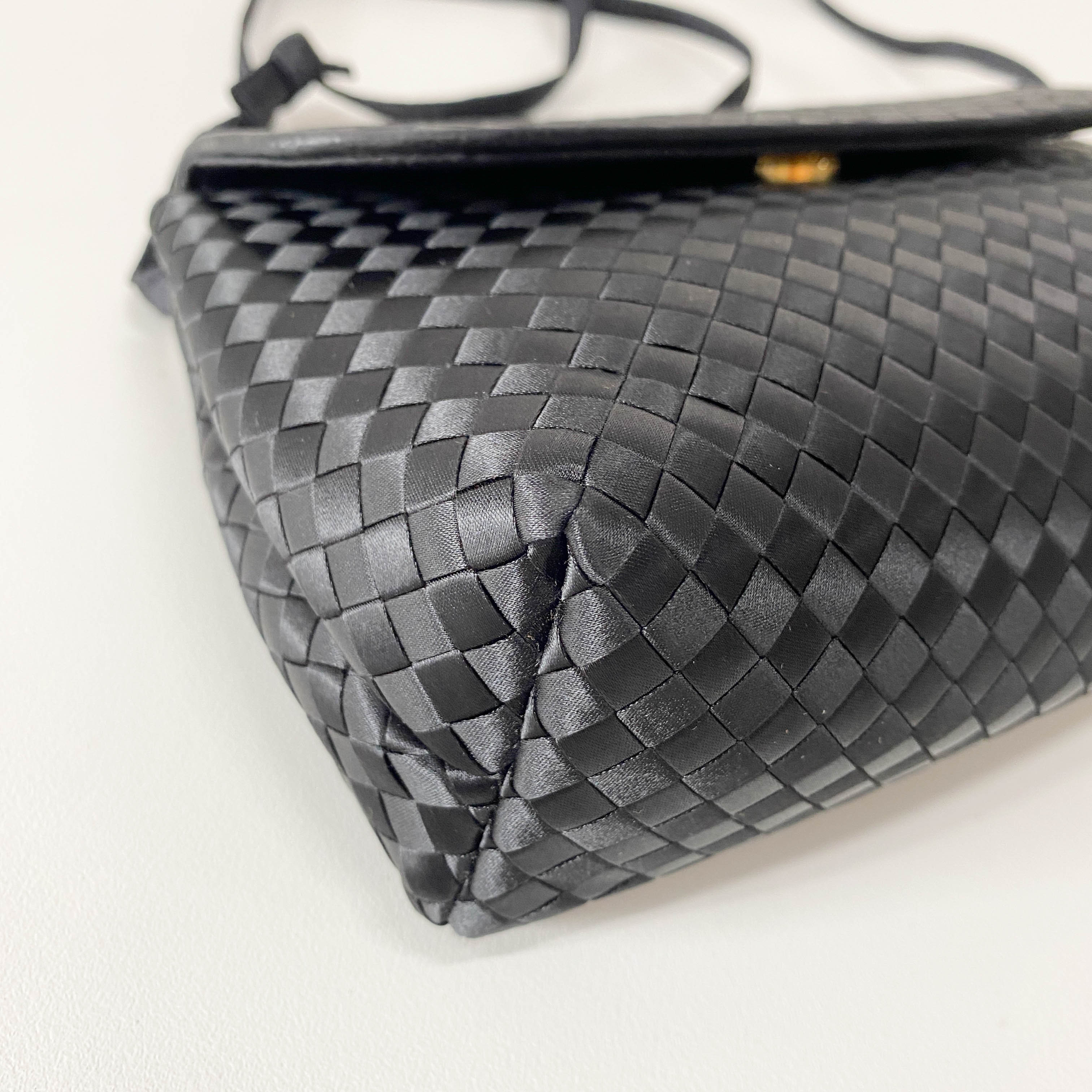 Intrecciato Black Satin Shoulder Bag