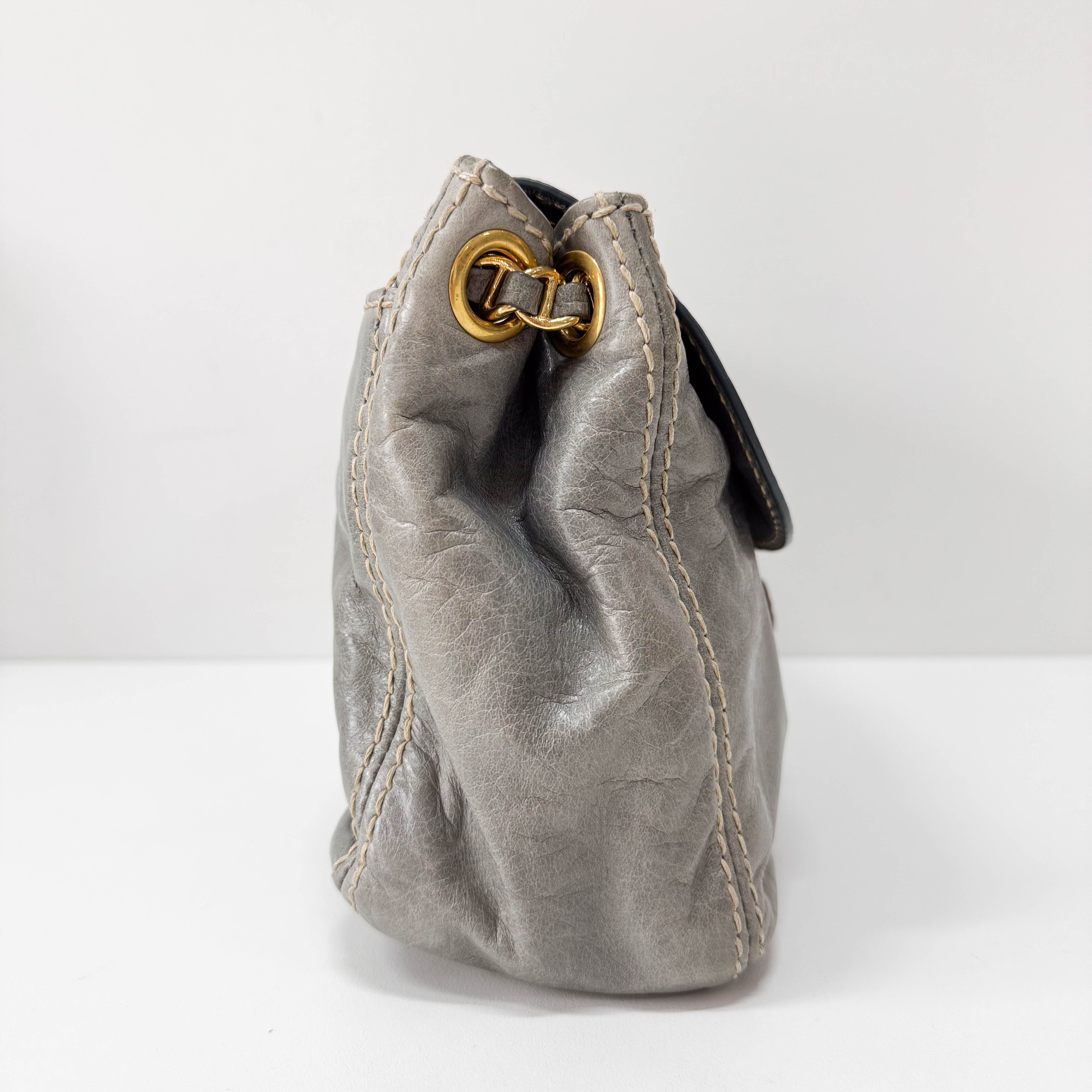 Light Blue Leather Shoulder Bag