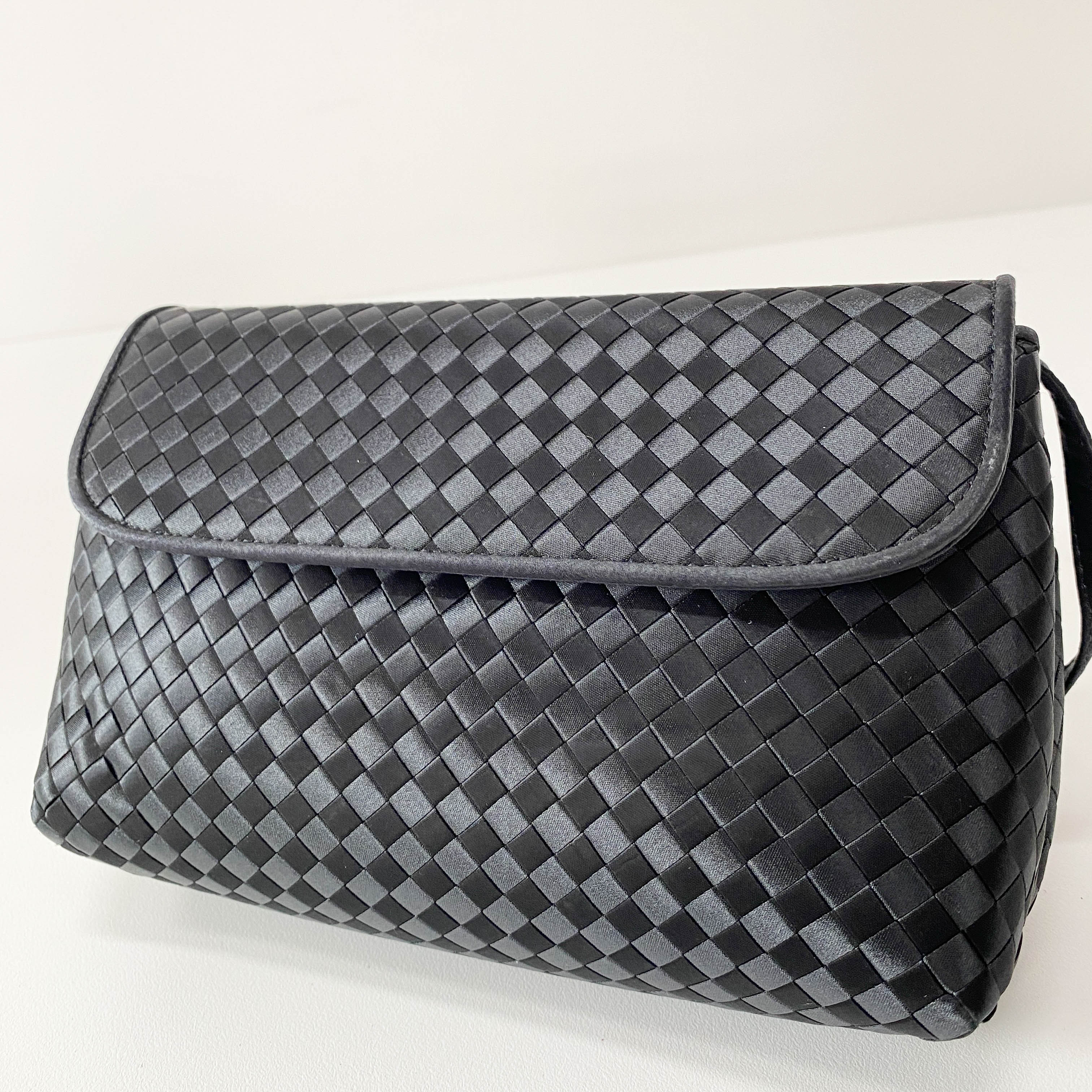 Intrecciato Black Satin Shoulder Bag