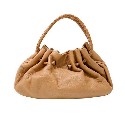 Intrecciato Strap Caramel Leather Handle Bag