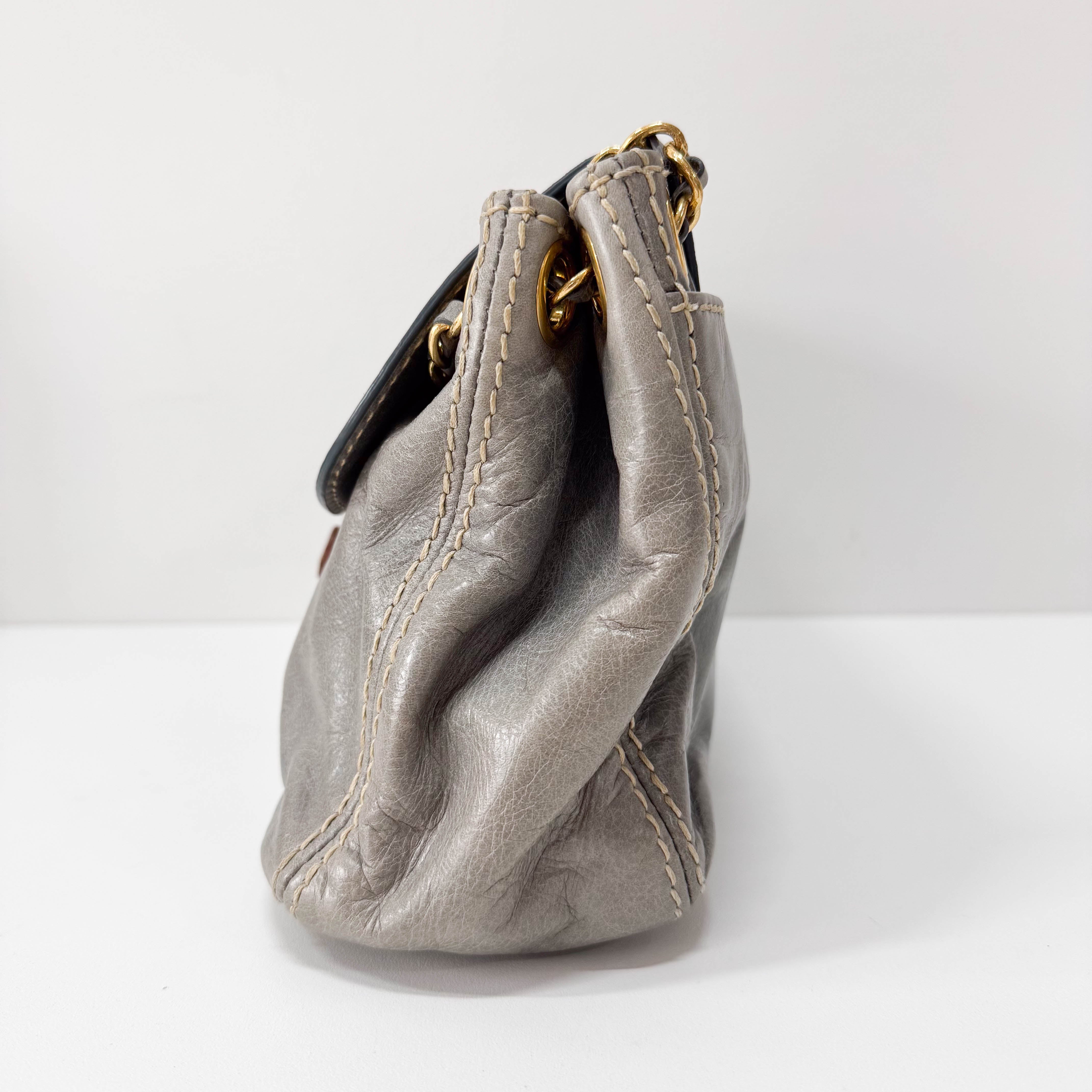 Light Blue Leather Shoulder Bag