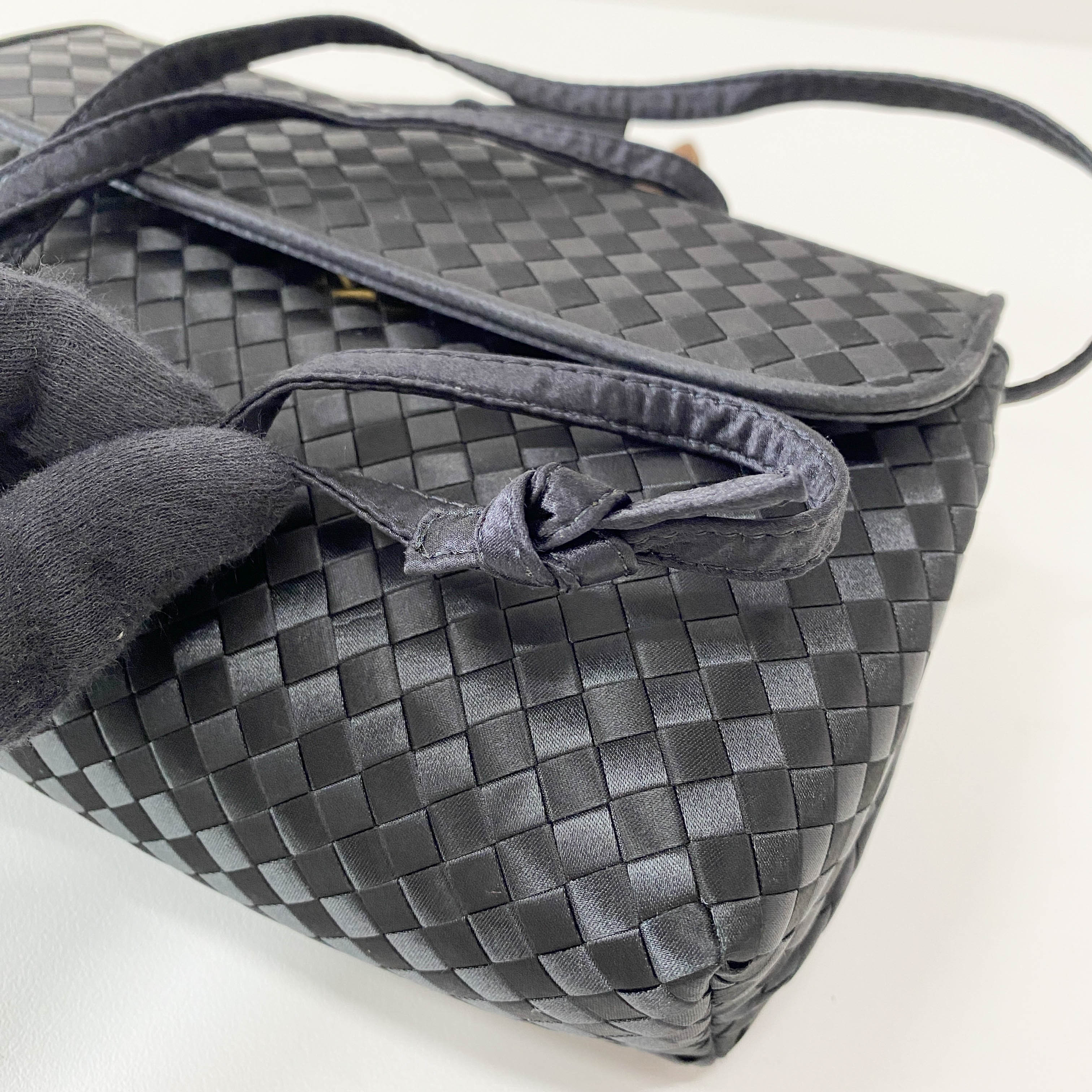 Intrecciato Black Satin Shoulder Bag