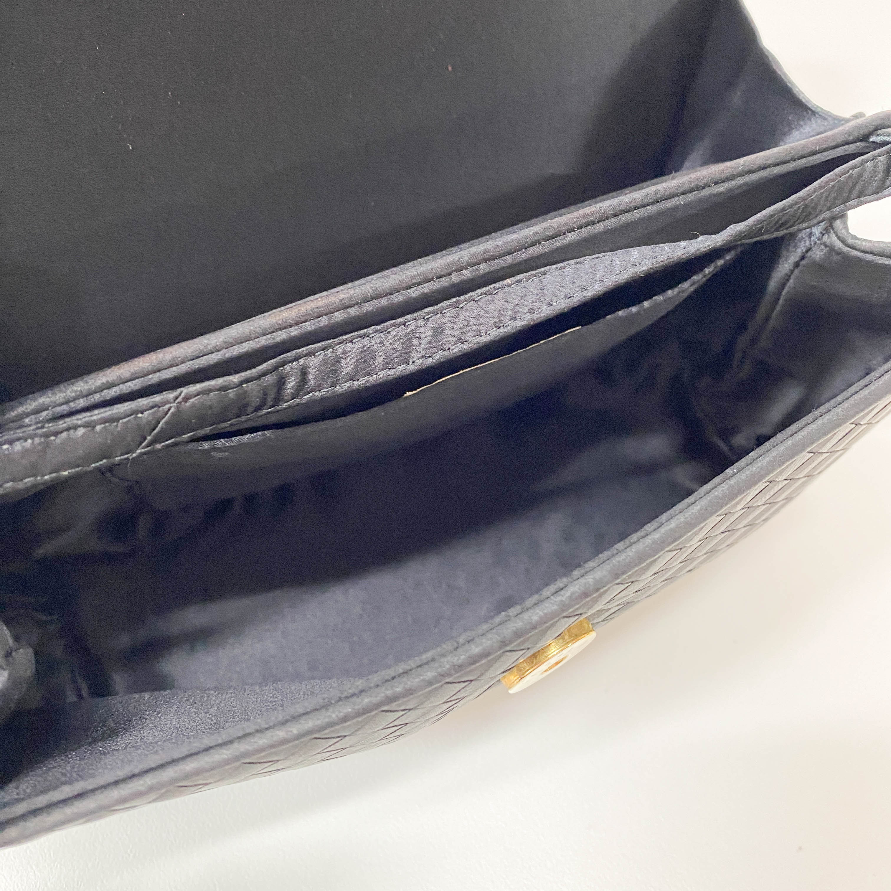 Intrecciato Black Satin Shoulder Bag