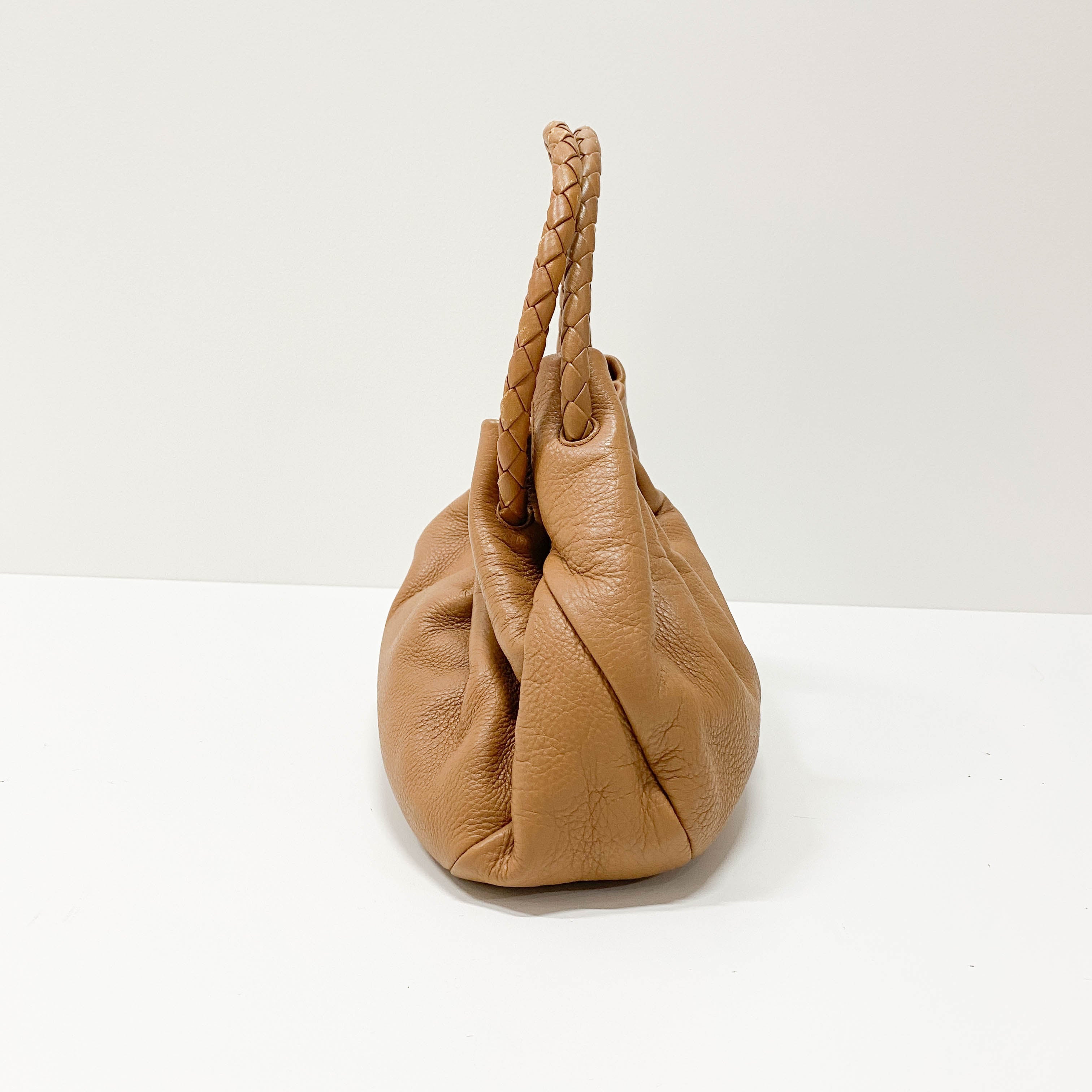 Intrecciato Strap Caramel Leather Handle Bag