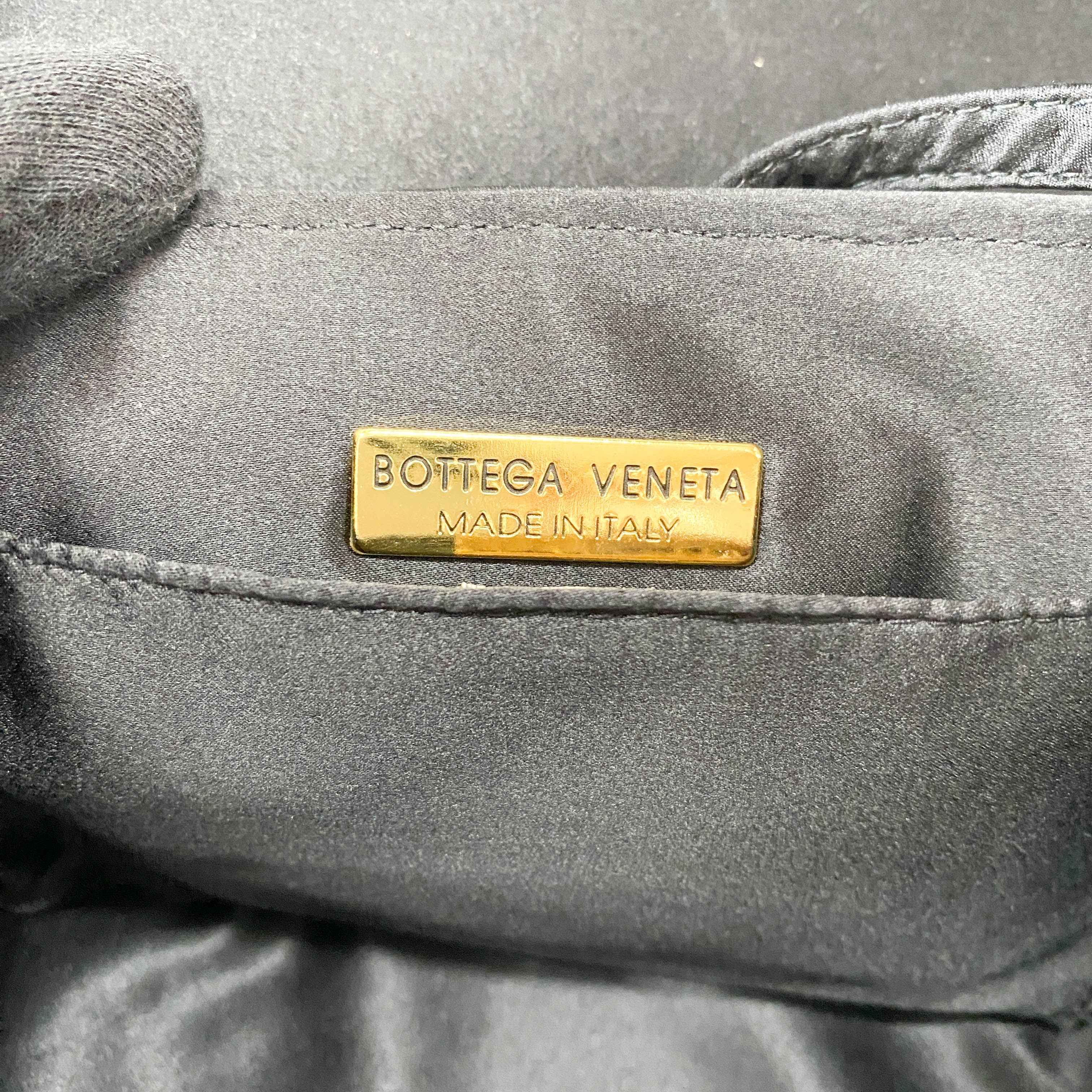 Intrecciato Black Satin Shoulder Bag