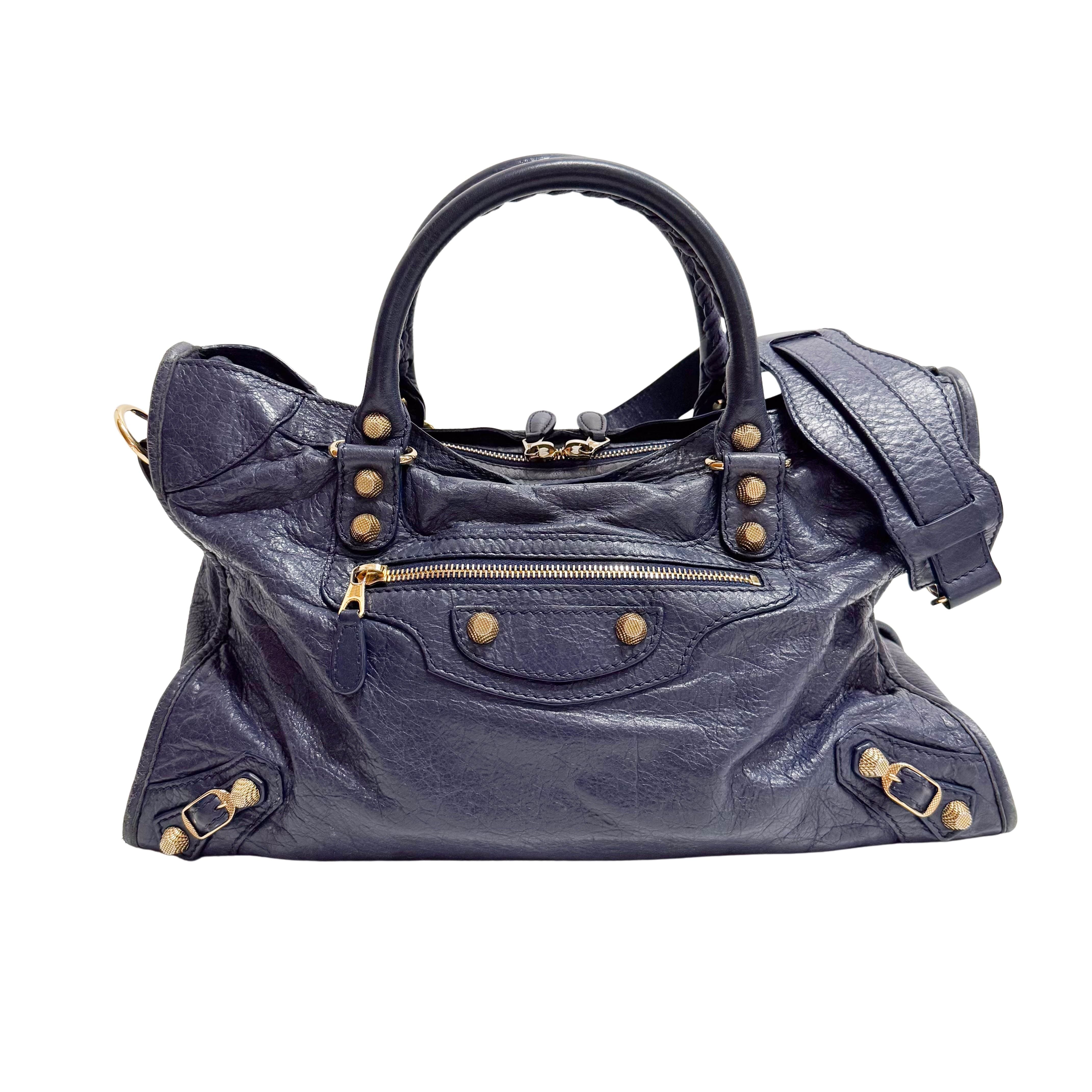 The Giant City Navy Lambskin Two Way Bag