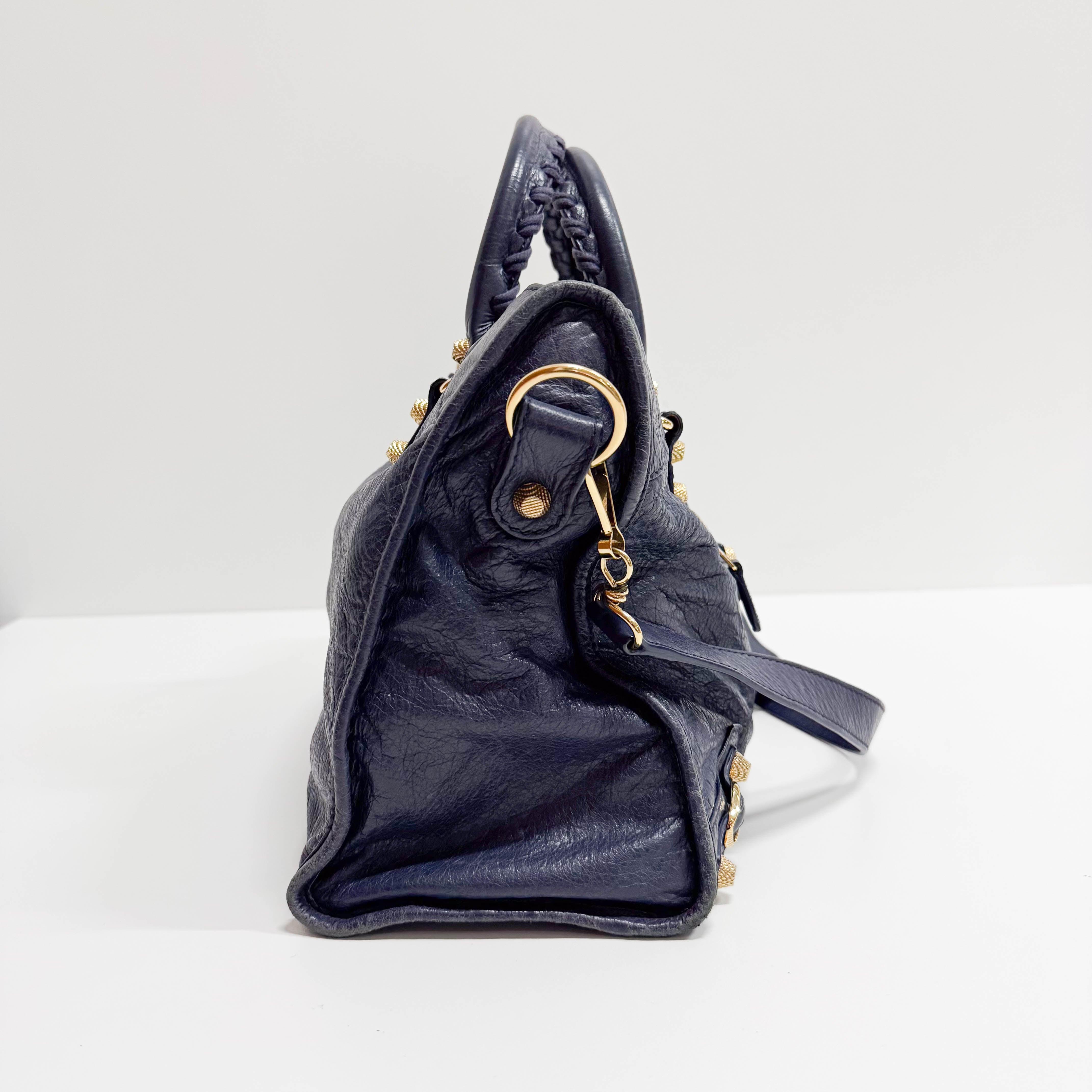 The Giant City Navy Lambskin Two Way Bag