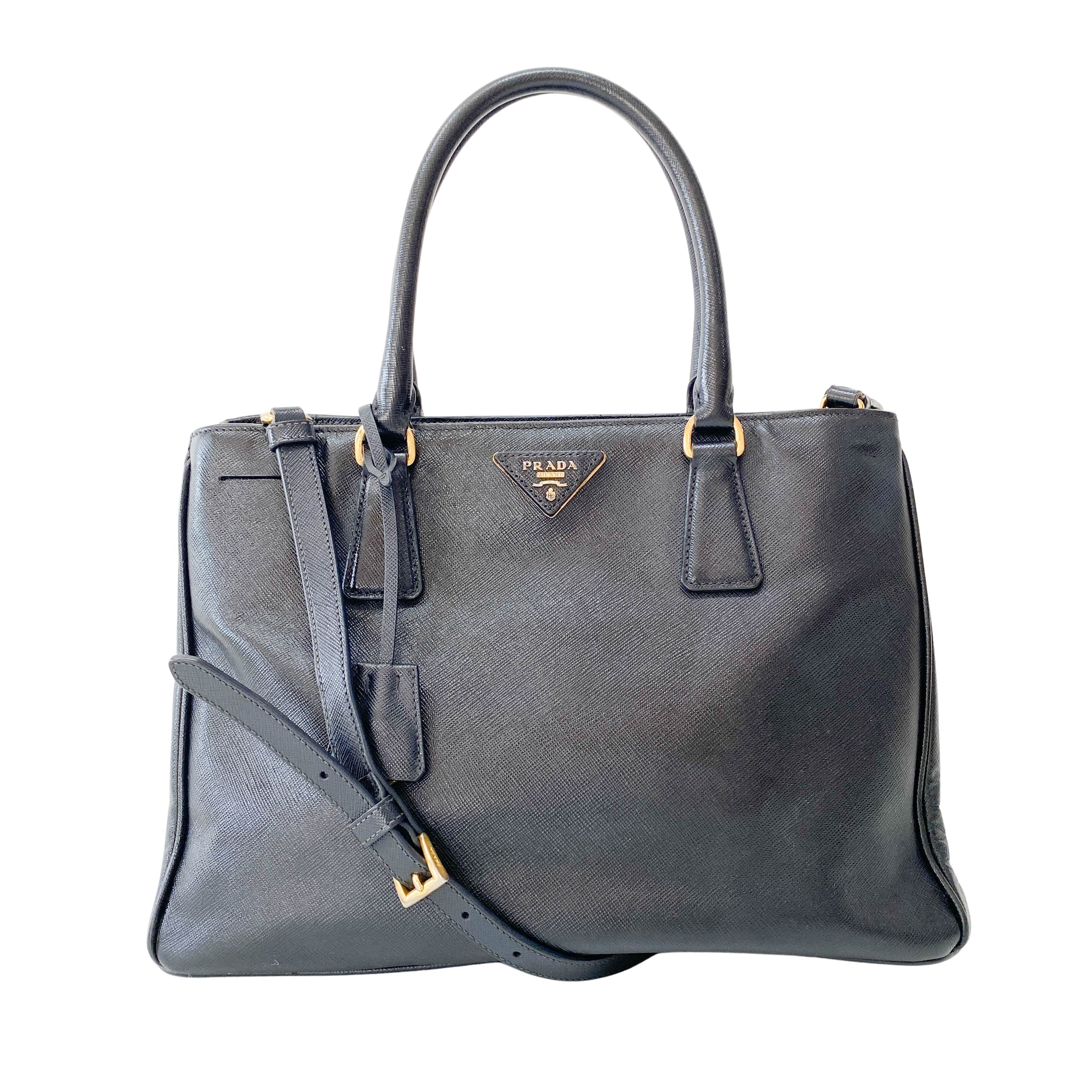 Galleria Black Leather Top Handle Bag