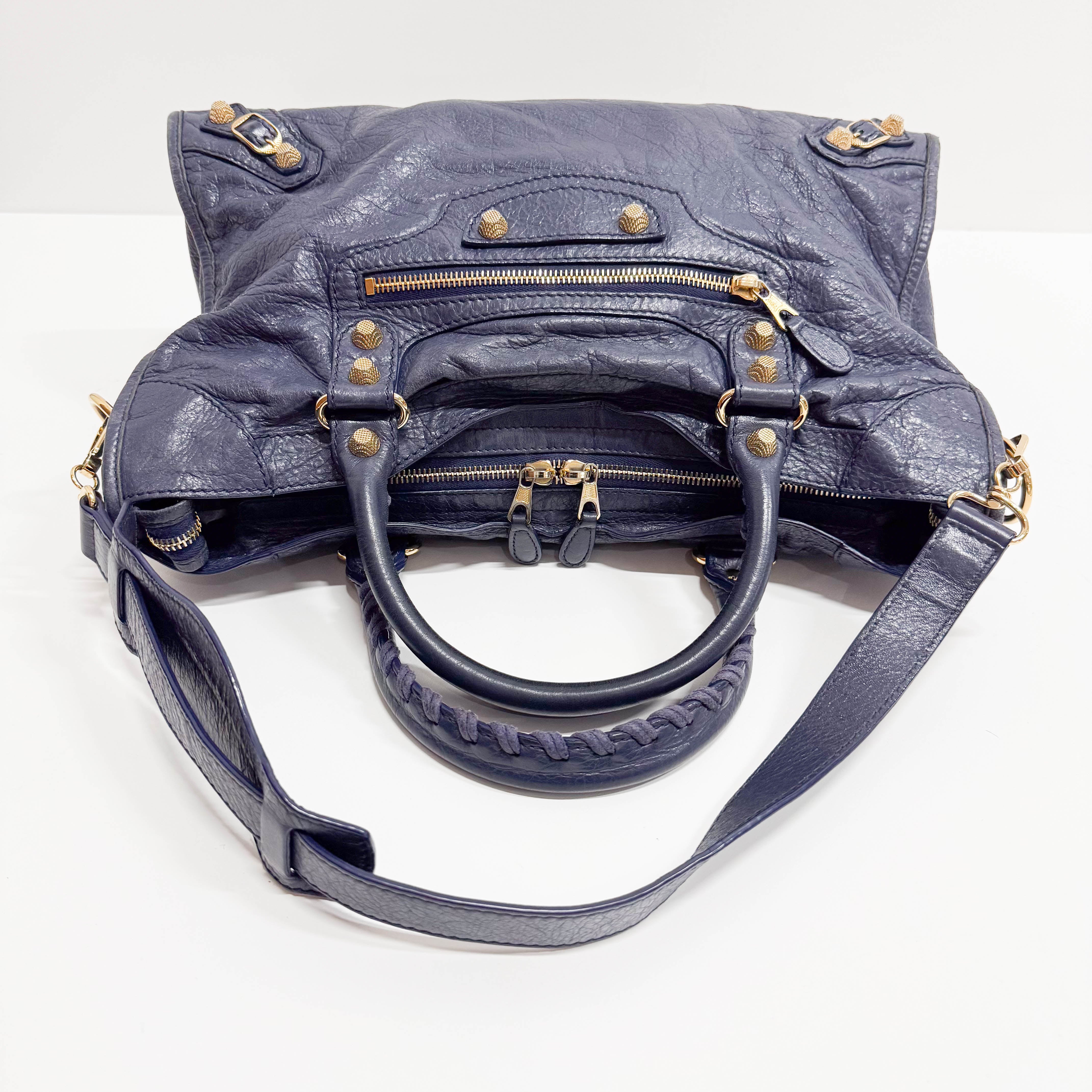The Giant City Navy Lambskin Two Way Bag