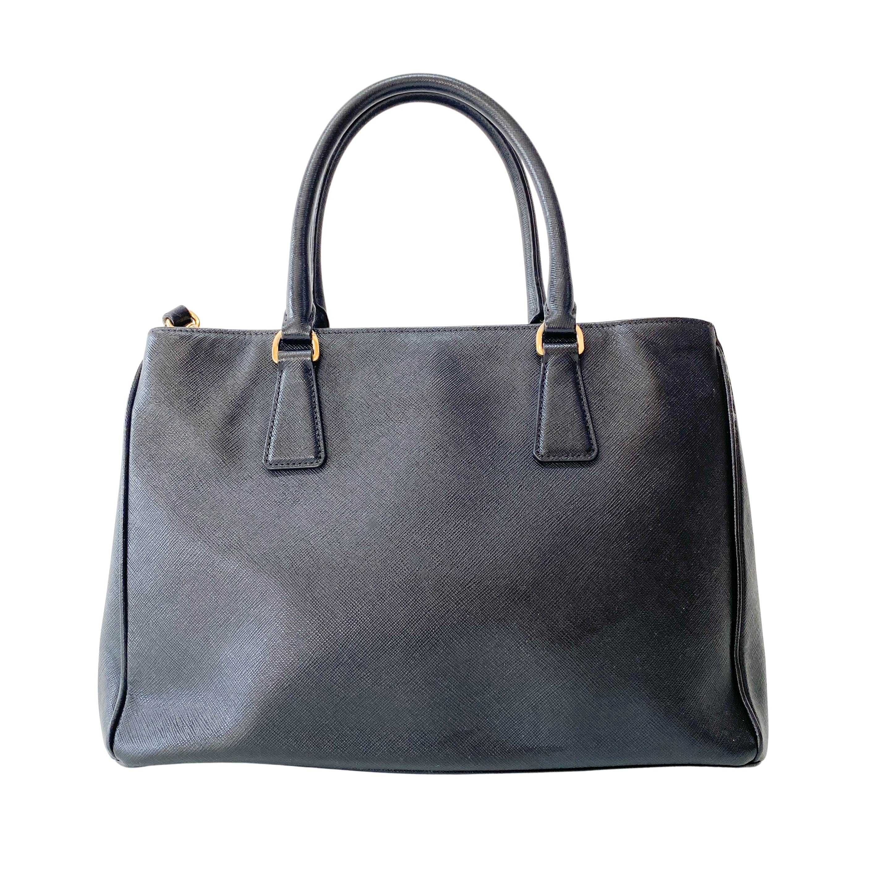 Galleria Black Leather Top Handle Bag