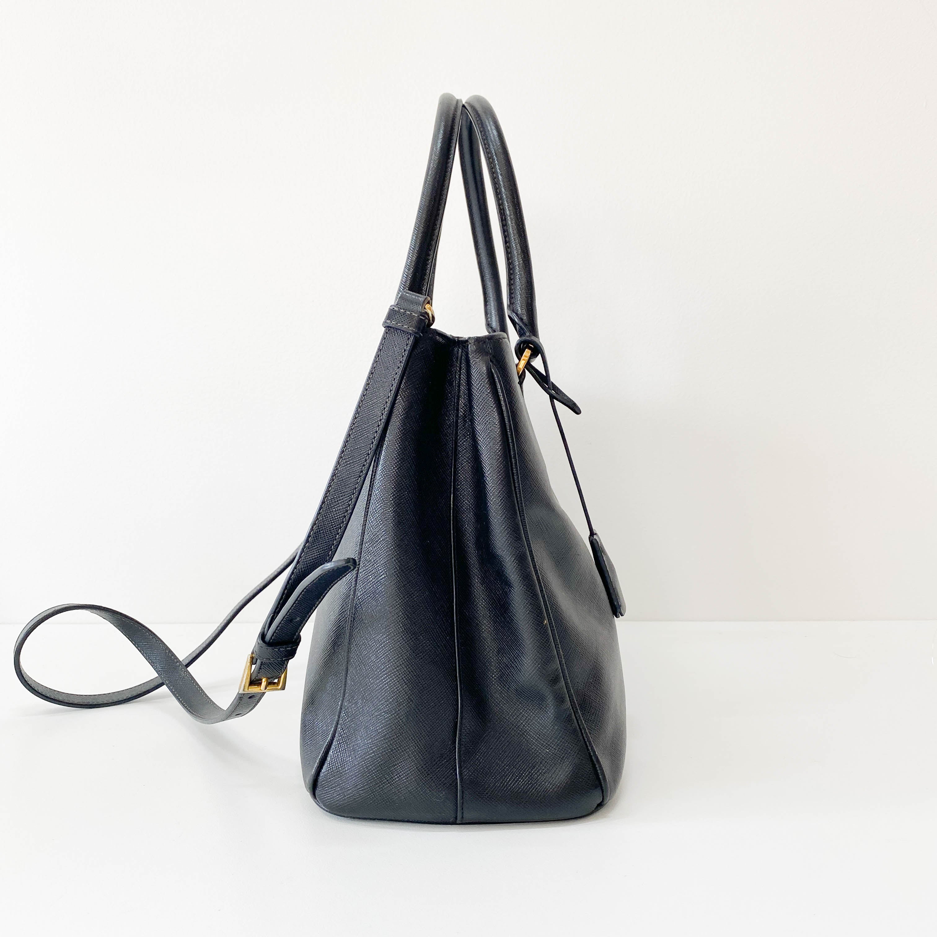Galleria Black Leather Top Handle Bag