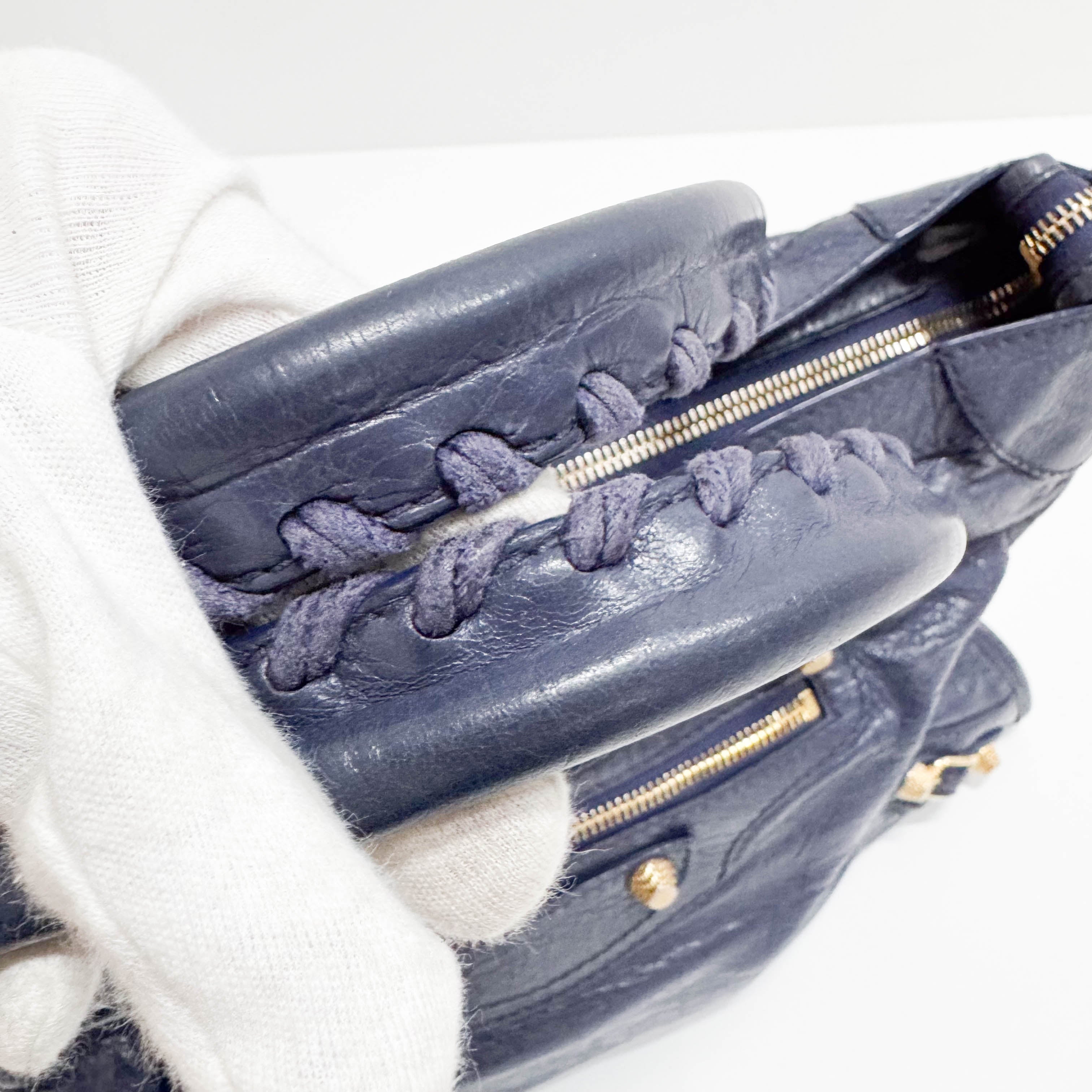 The Giant City Navy Lambskin Two Way Bag