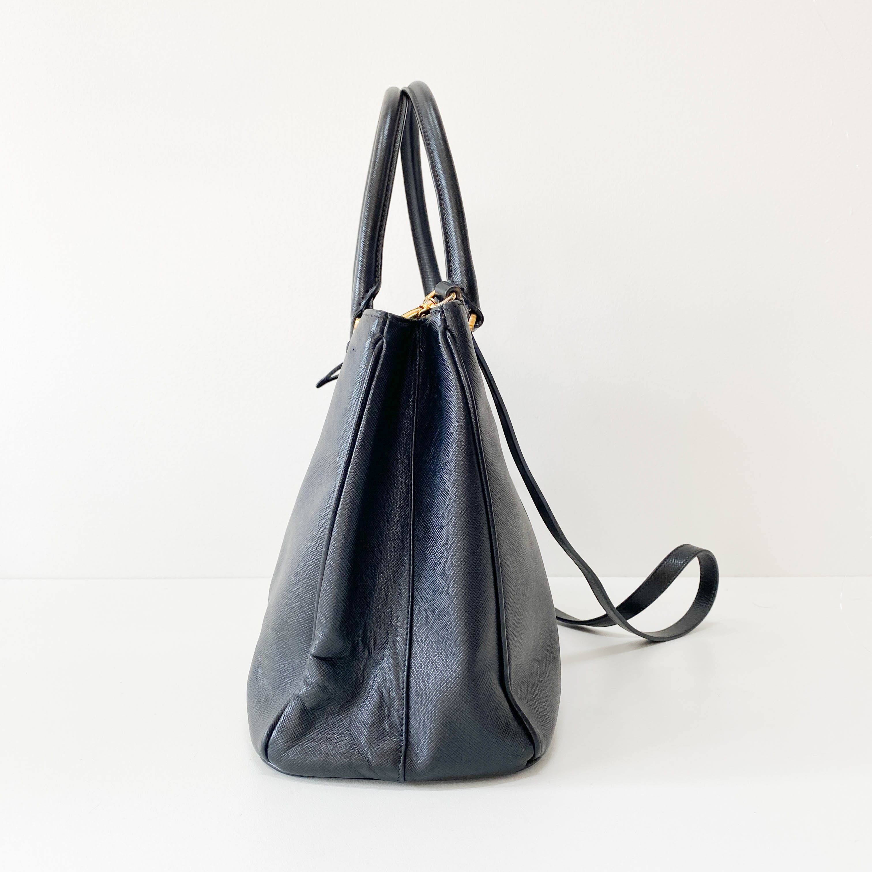 Galleria Black Leather Top Handle Bag