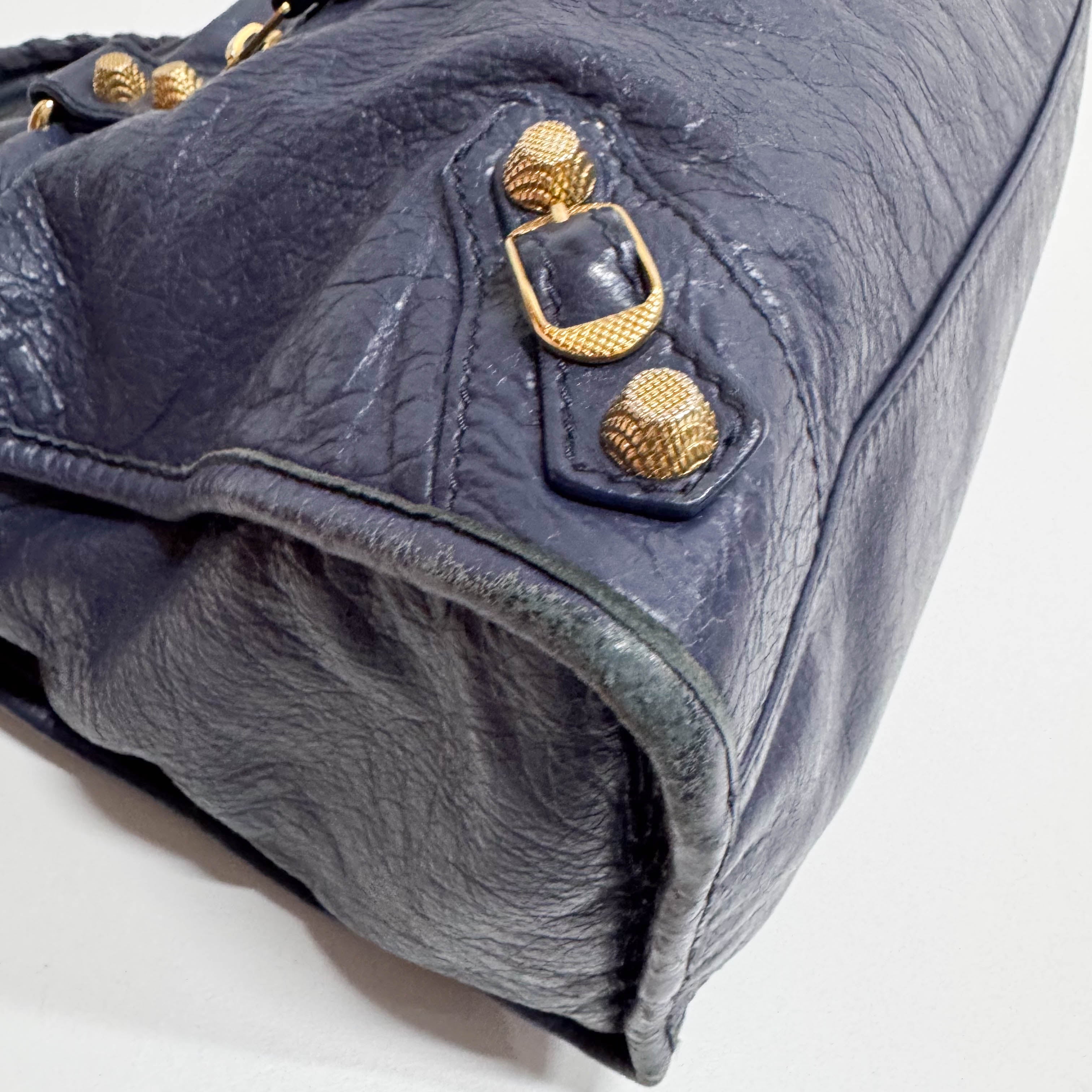 The Giant City Navy Lambskin Two Way Bag