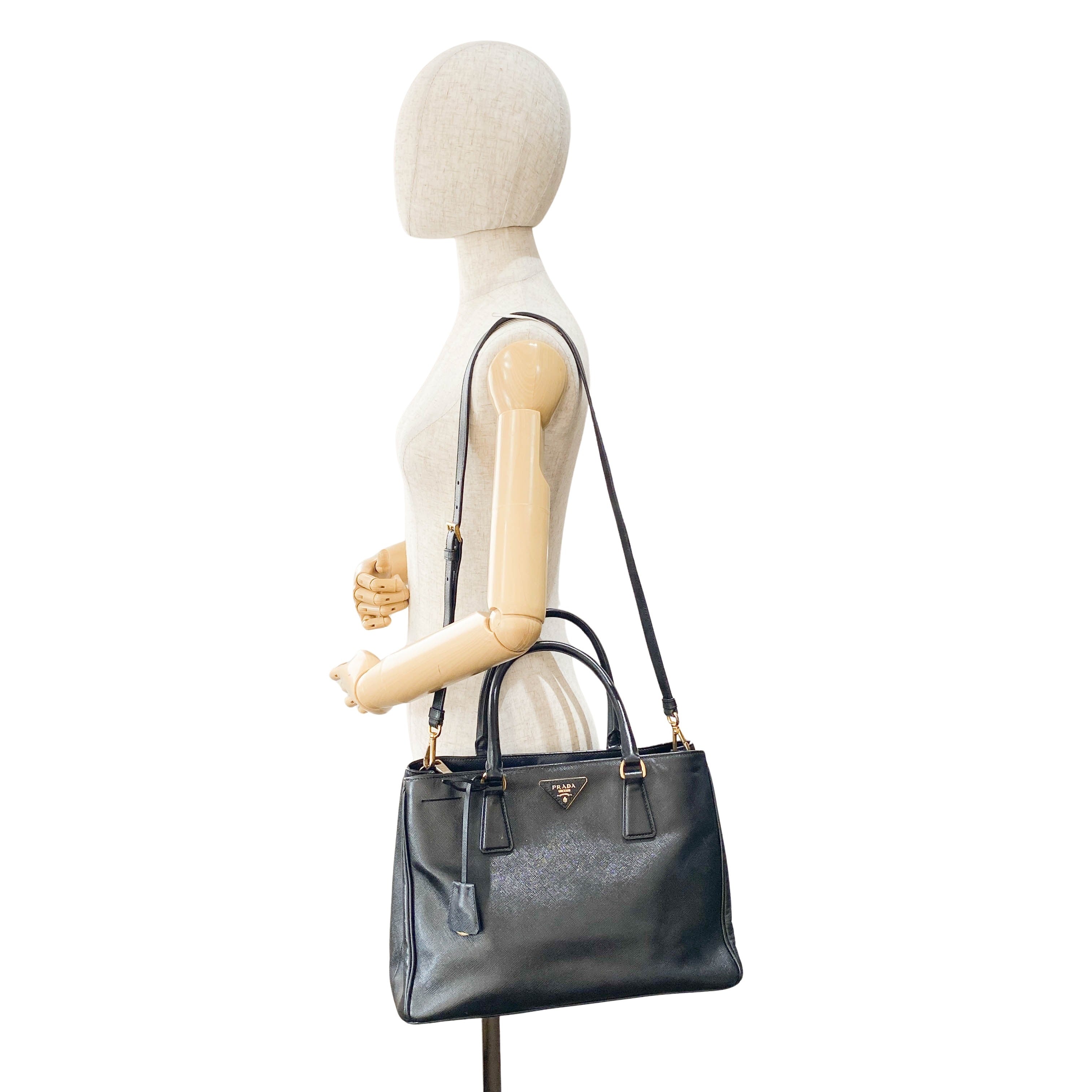 Galleria Black Leather Top Handle Bag