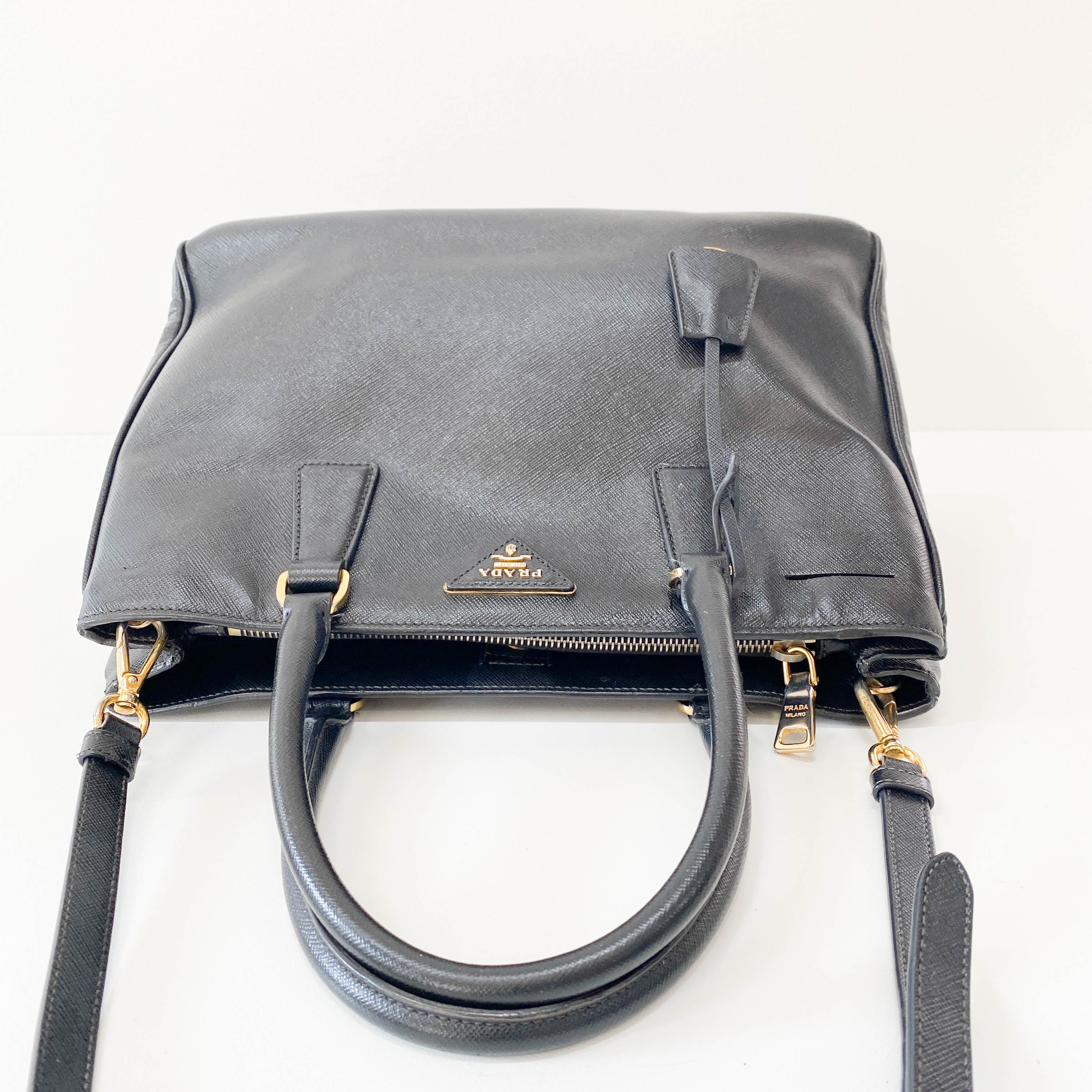 Galleria Black Leather Top Handle Bag