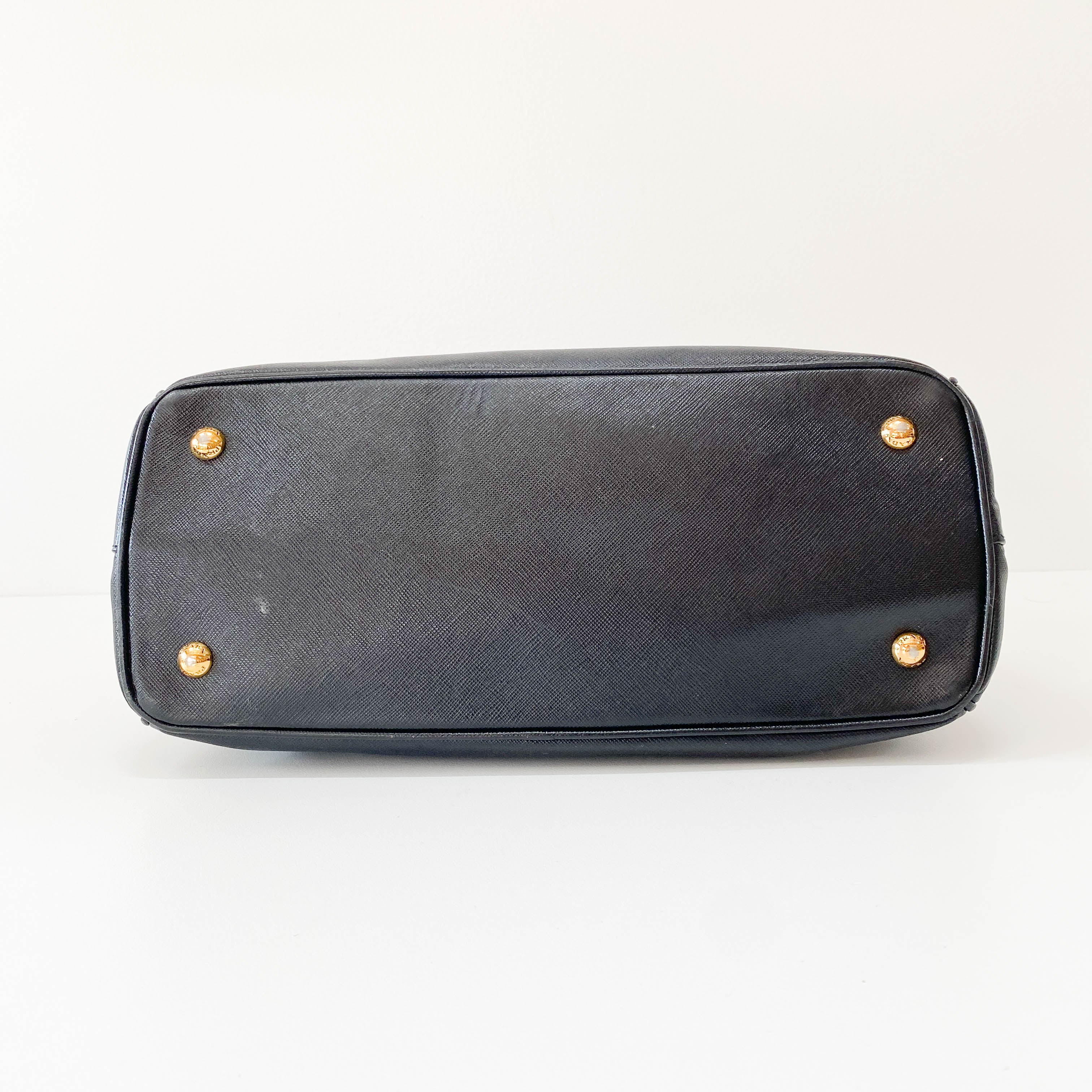 Galleria Black Leather Top Handle Bag