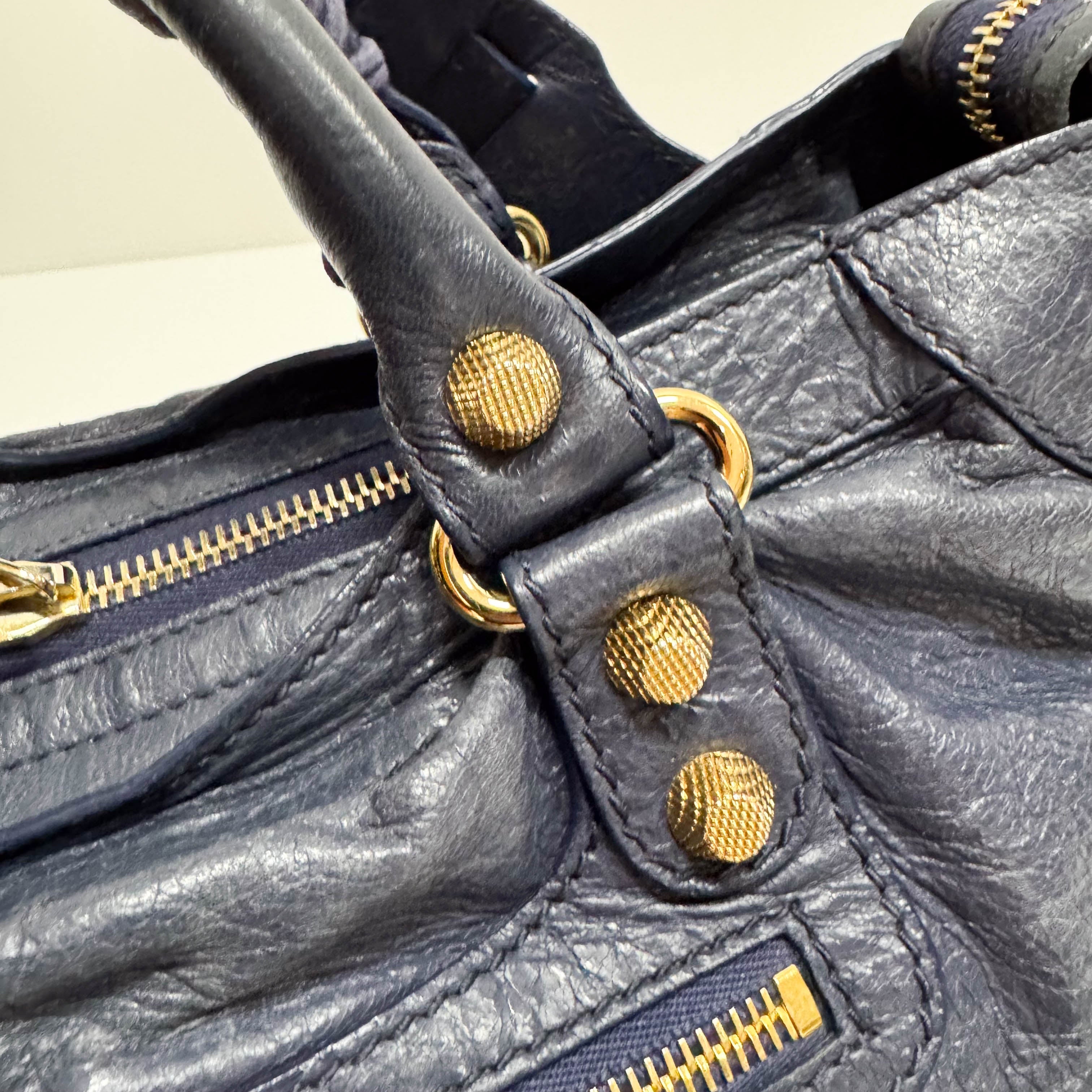 The Giant City Navy Lambskin Two Way Bag