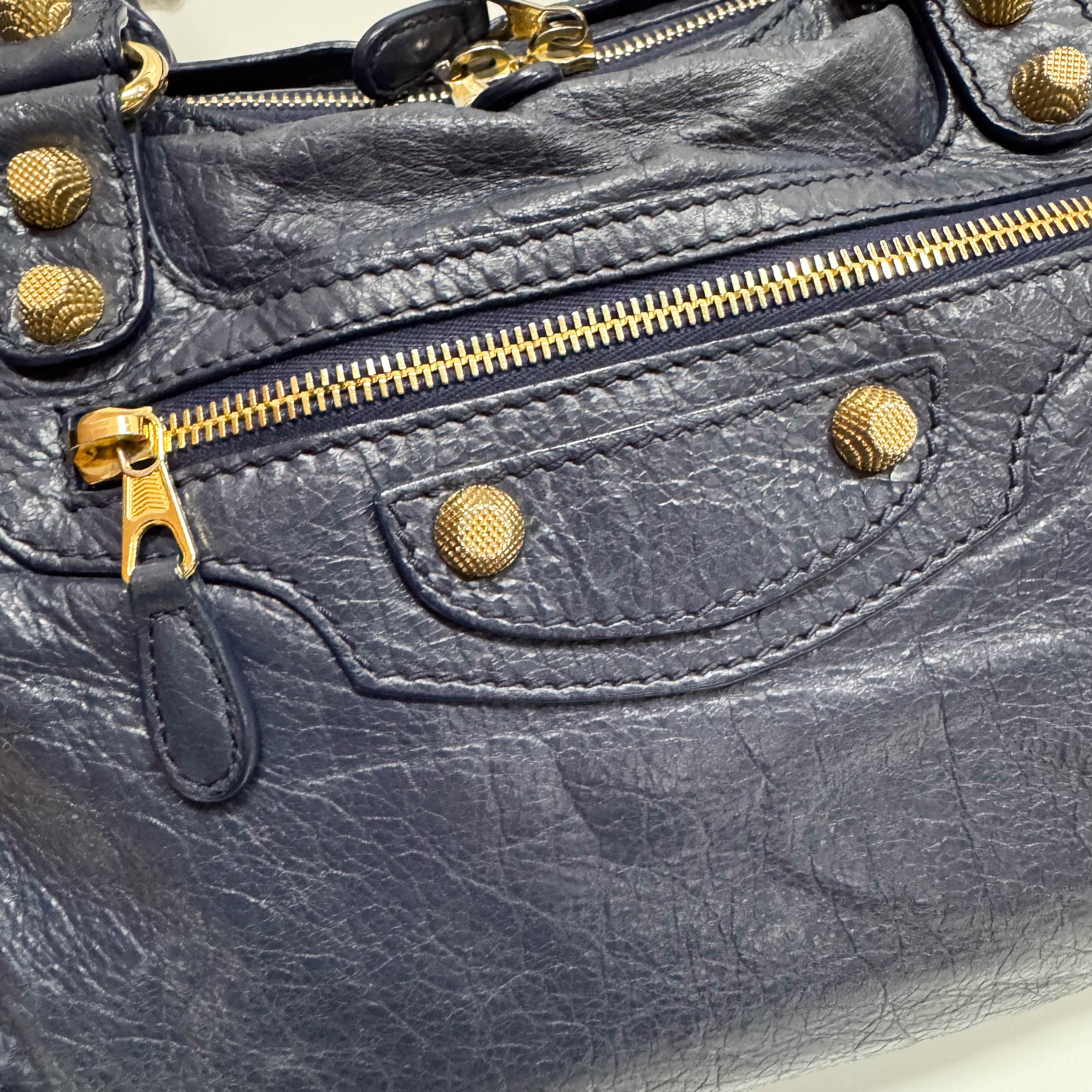 The Giant City Navy Lambskin Two Way Bag