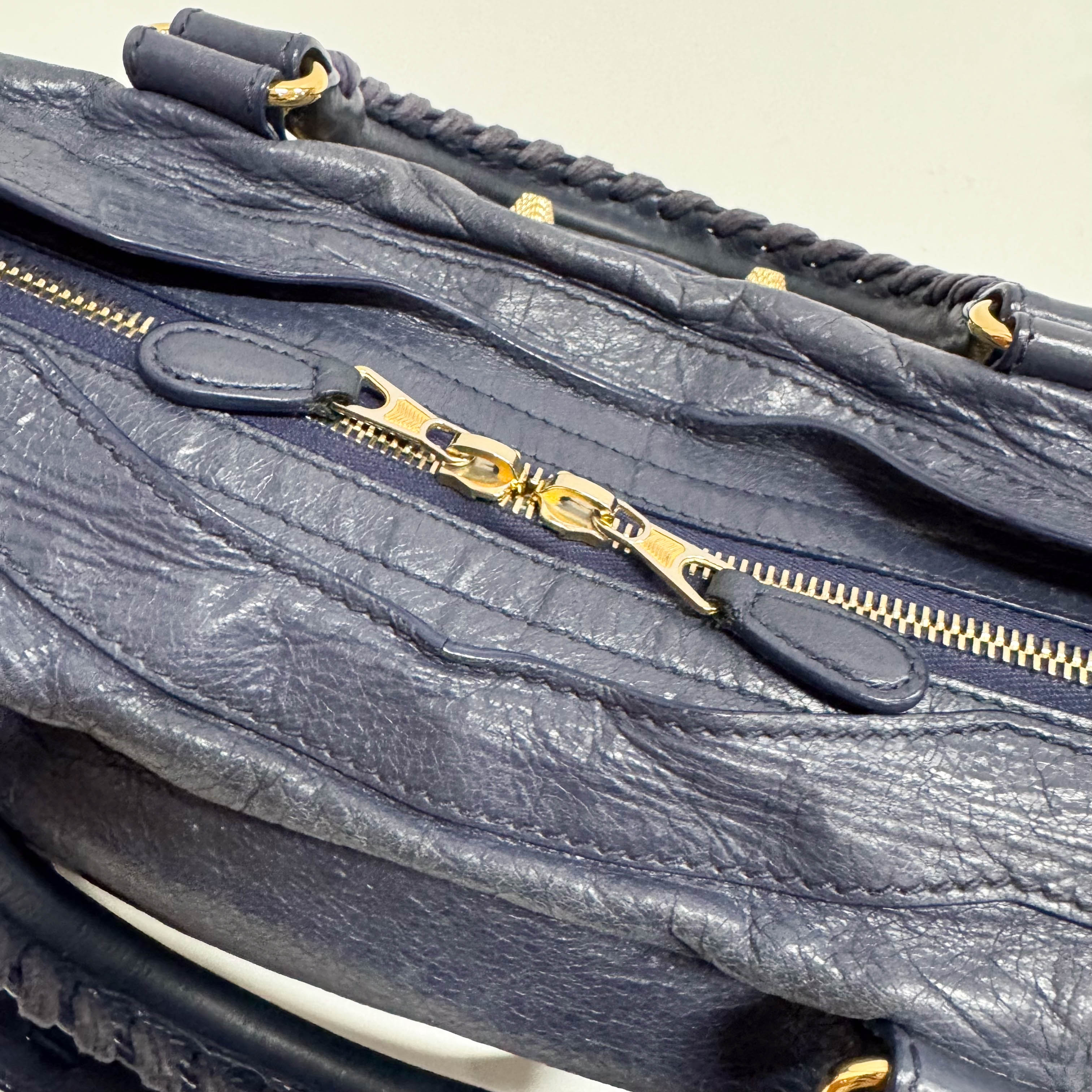 The Giant City Navy Lambskin Two Way Bag