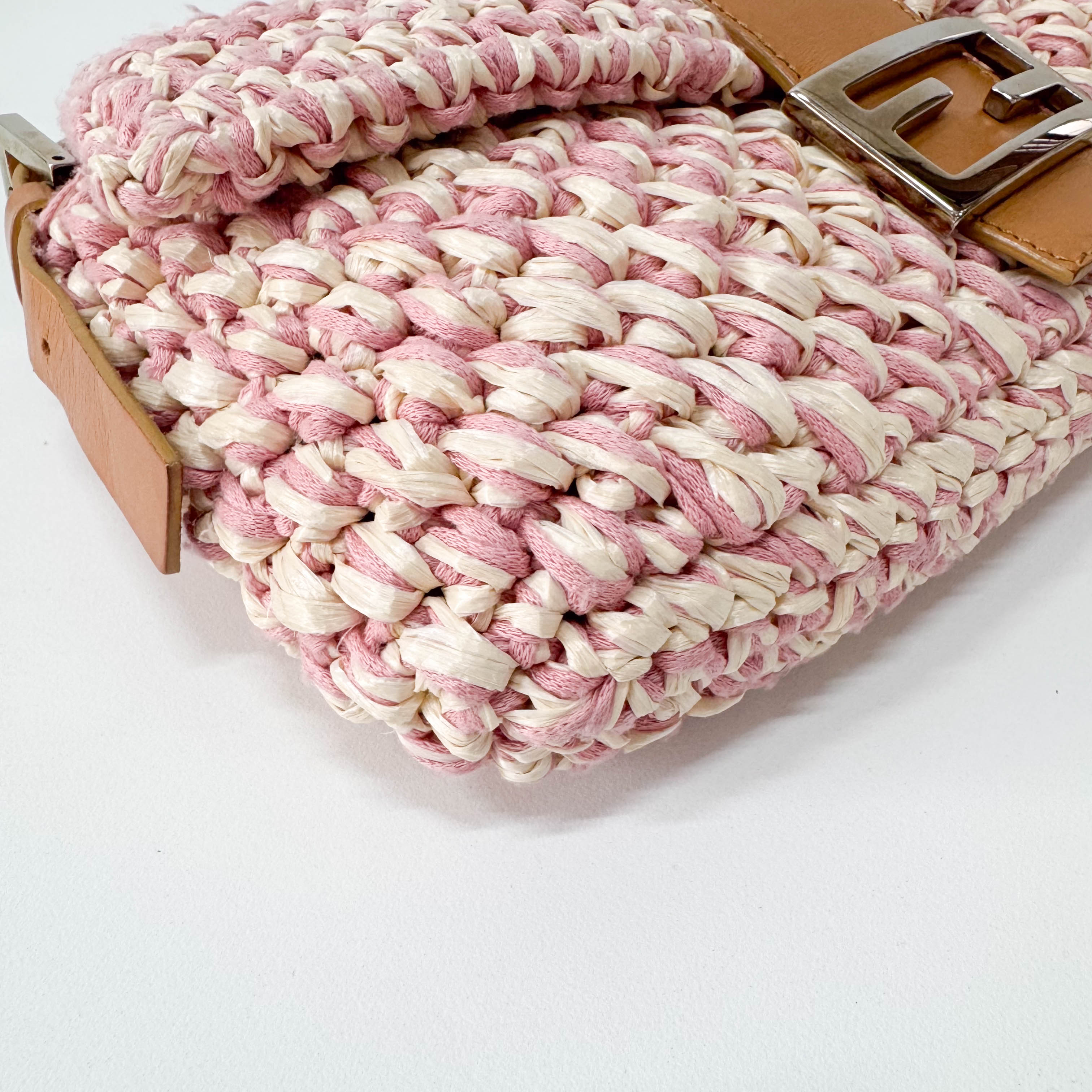 Baguette Pink Woven Cotton & Raffia Shoulder Bag