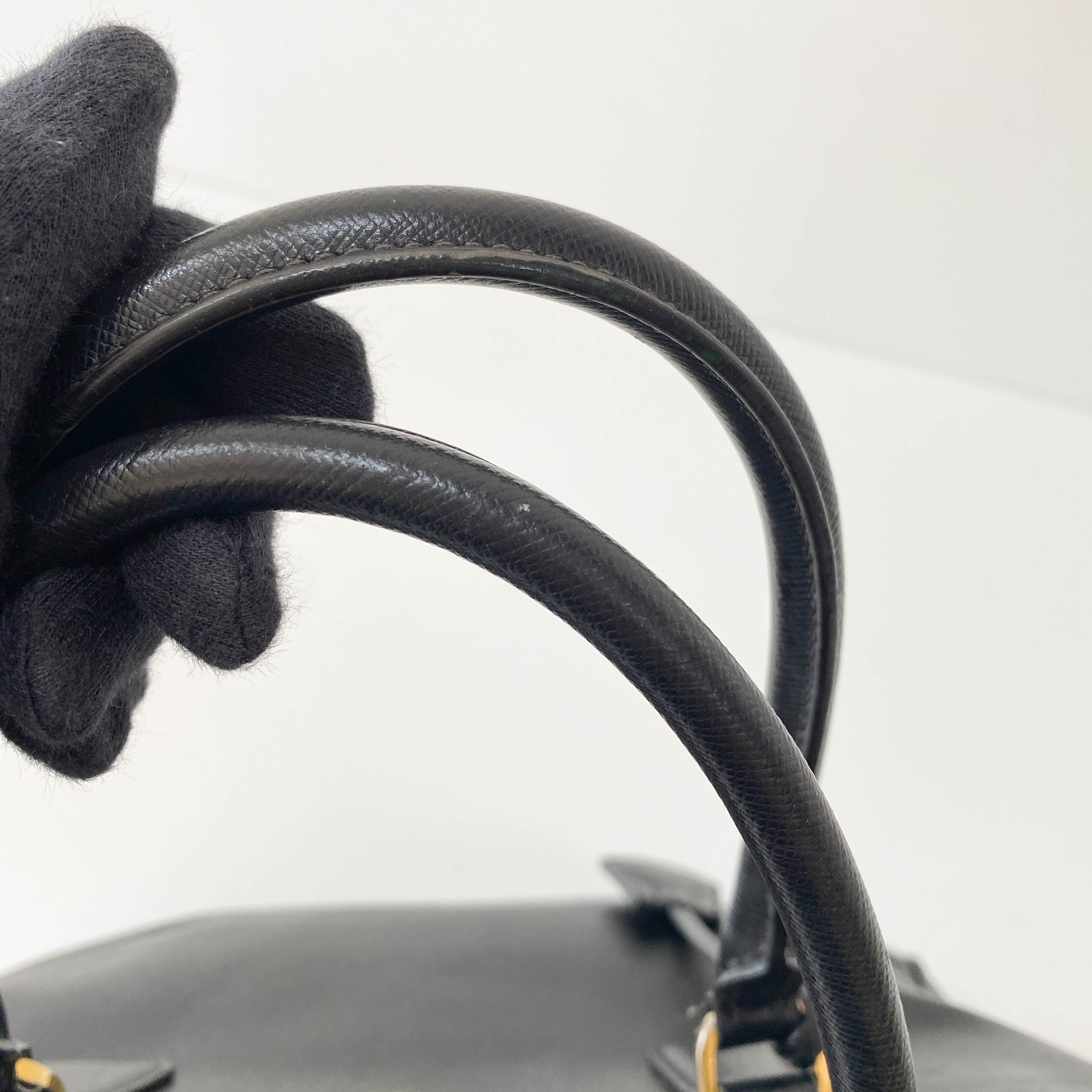 Galleria Black Leather Top Handle Bag