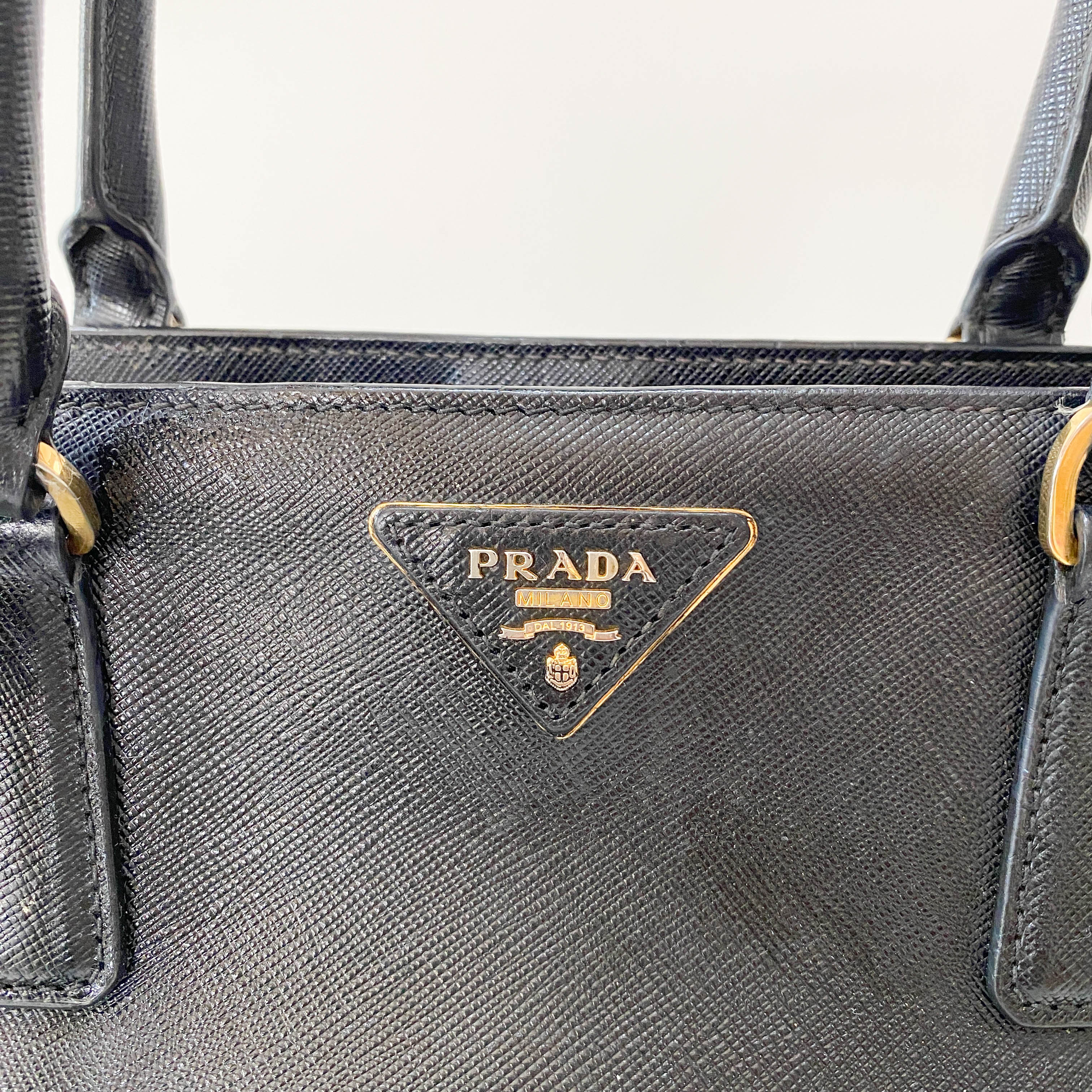 Galleria Black Leather Top Handle Bag