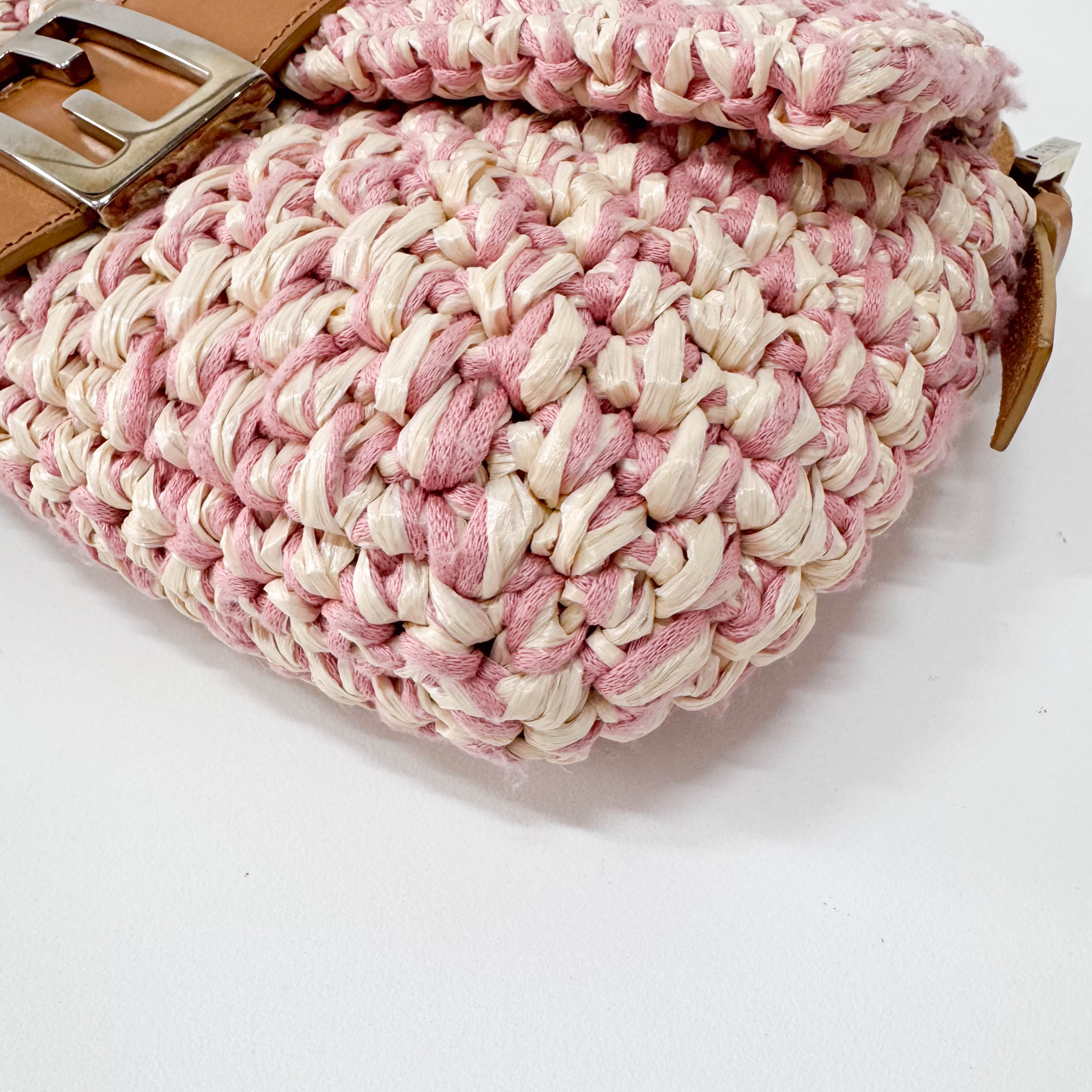 Baguette Pink Woven Cotton & Raffia Shoulder Bag