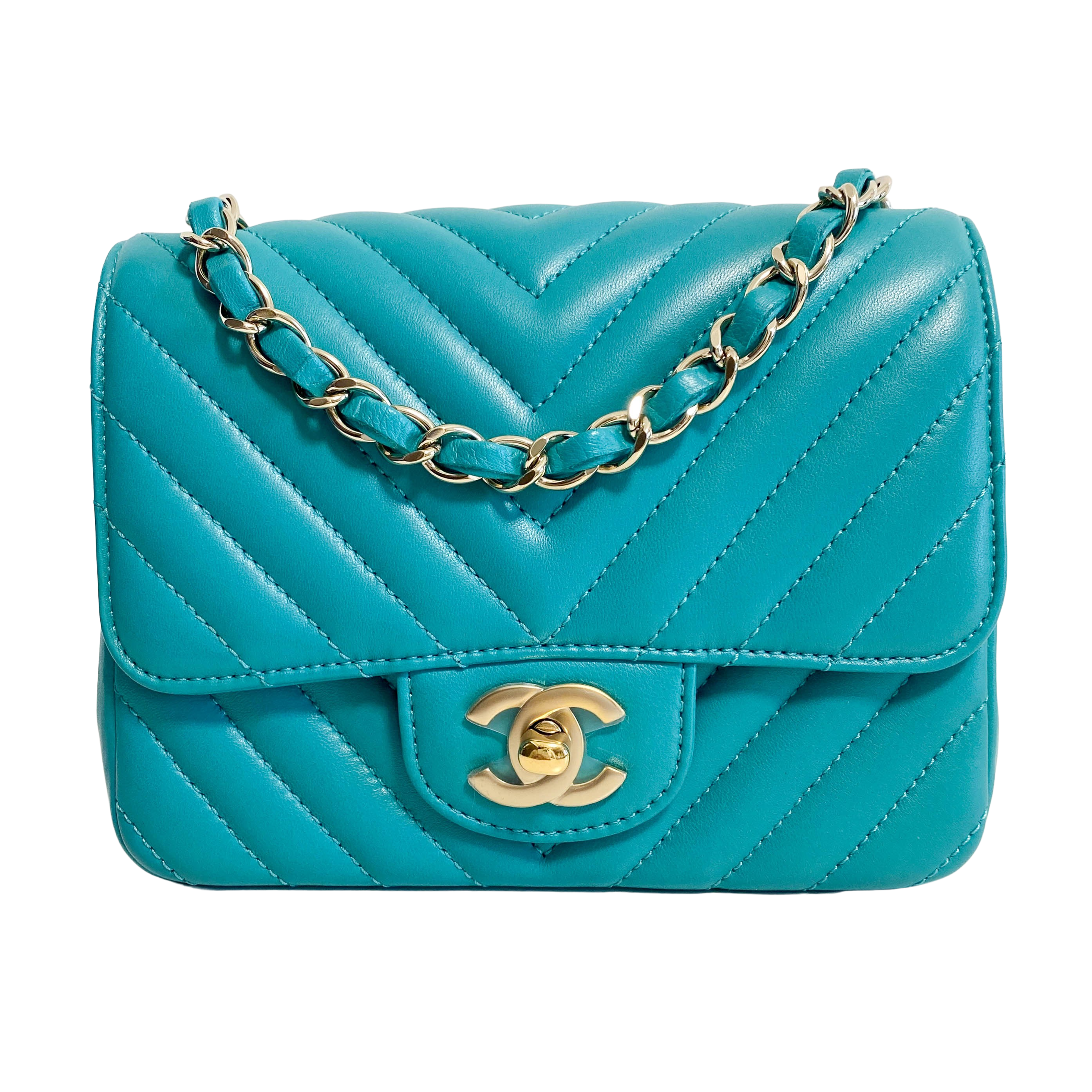 Chevron Classic Mini Rectangular Single Flap Turquoise Shouler Bag