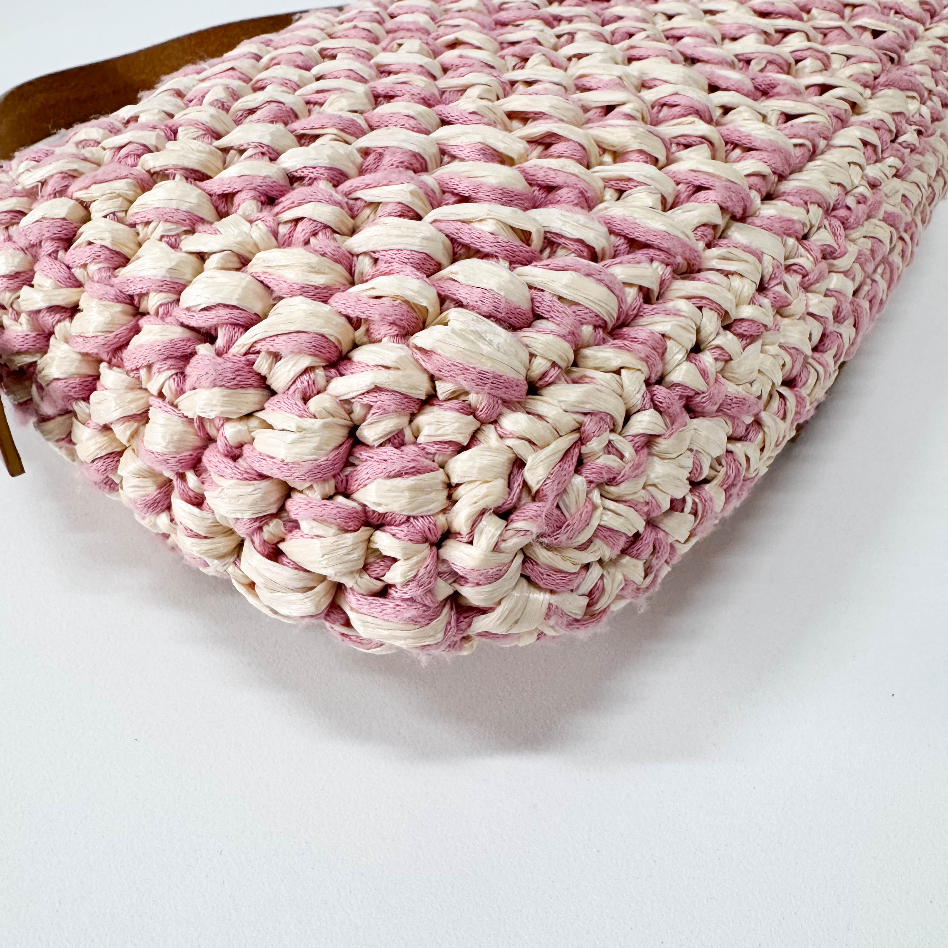 Baguette Pink Woven Cotton & Raffia Shoulder Bag