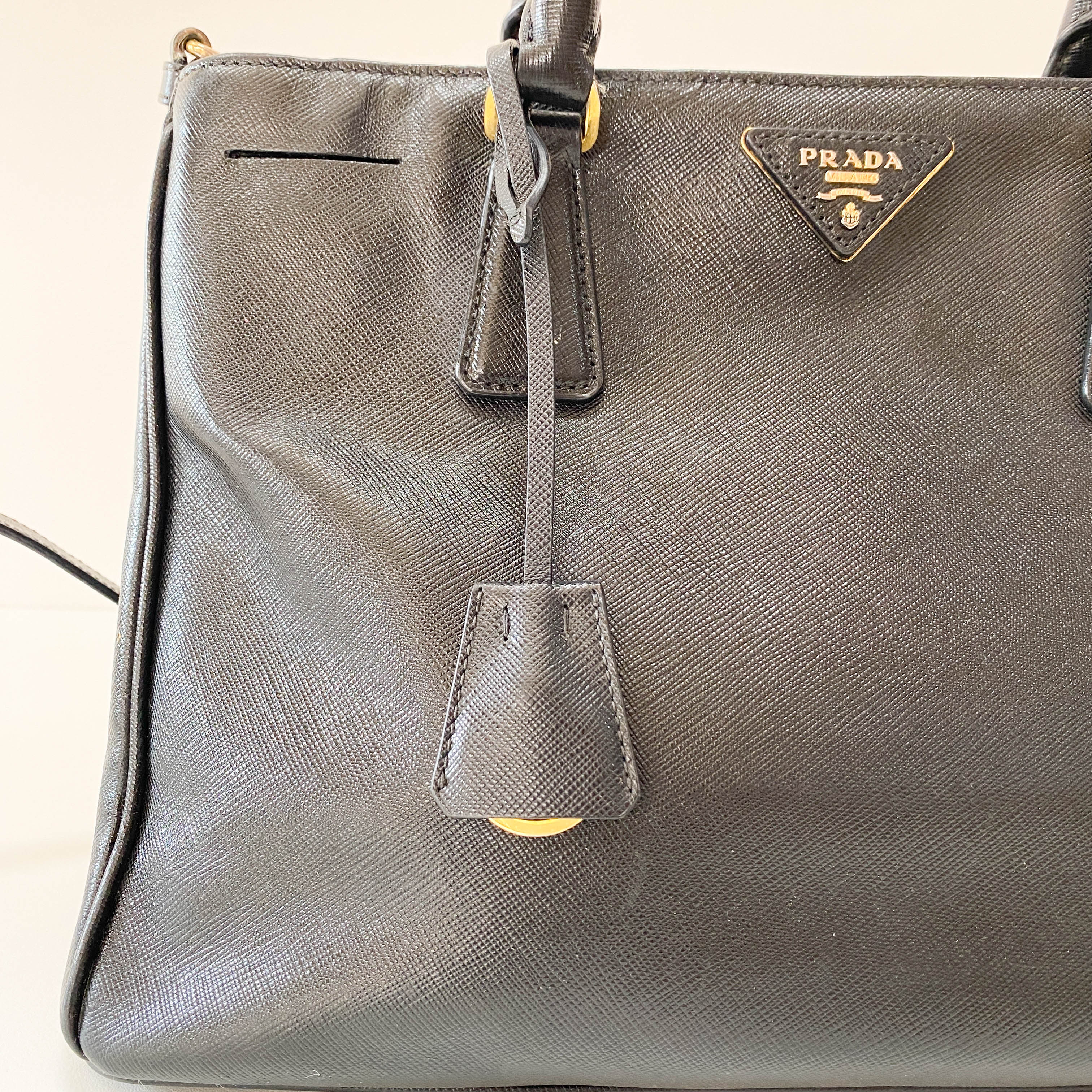 Galleria Black Leather Top Handle Bag